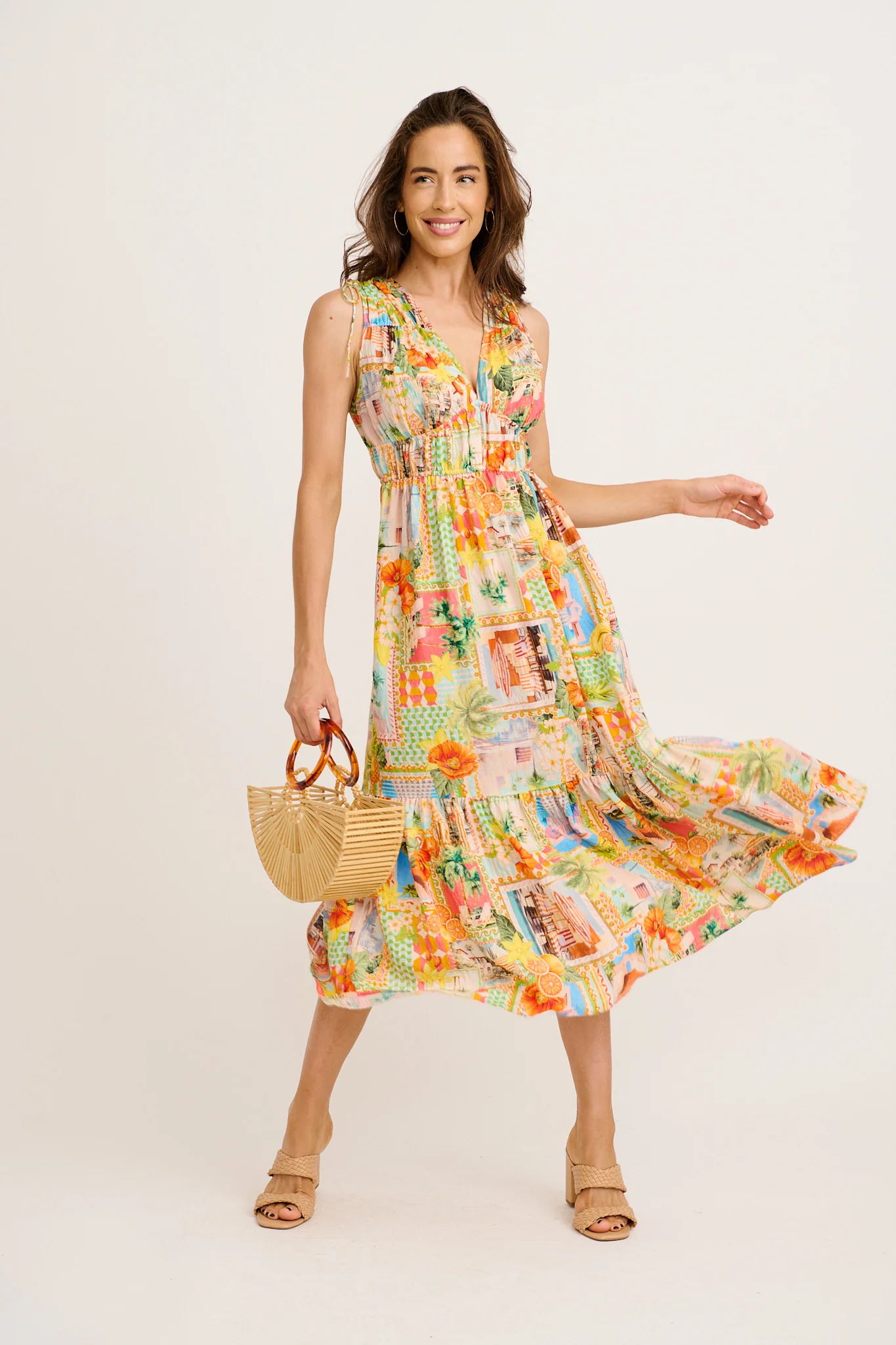 Sipping Sunshine Midi Dress in Multi Postcard Print - Image 3
