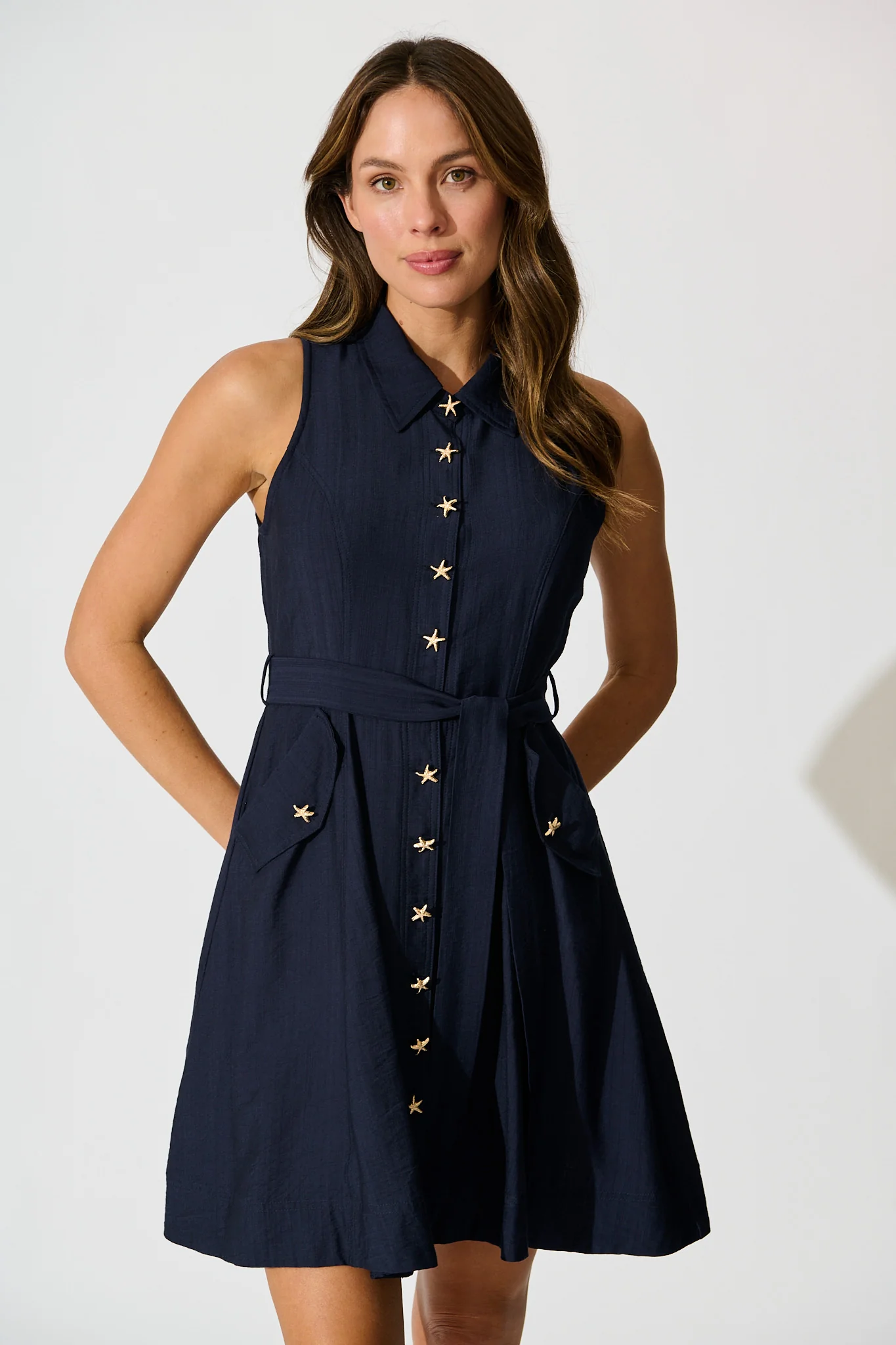 Sirena Starfish Button Dress in Navy - Image 2