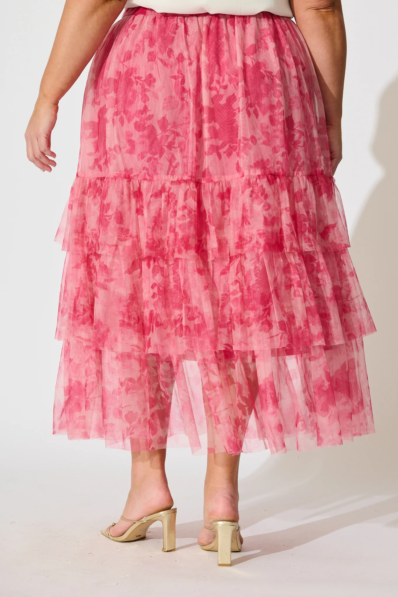 Sky Bloom Midi Skirt in Pink Floral Tulle - Image 10