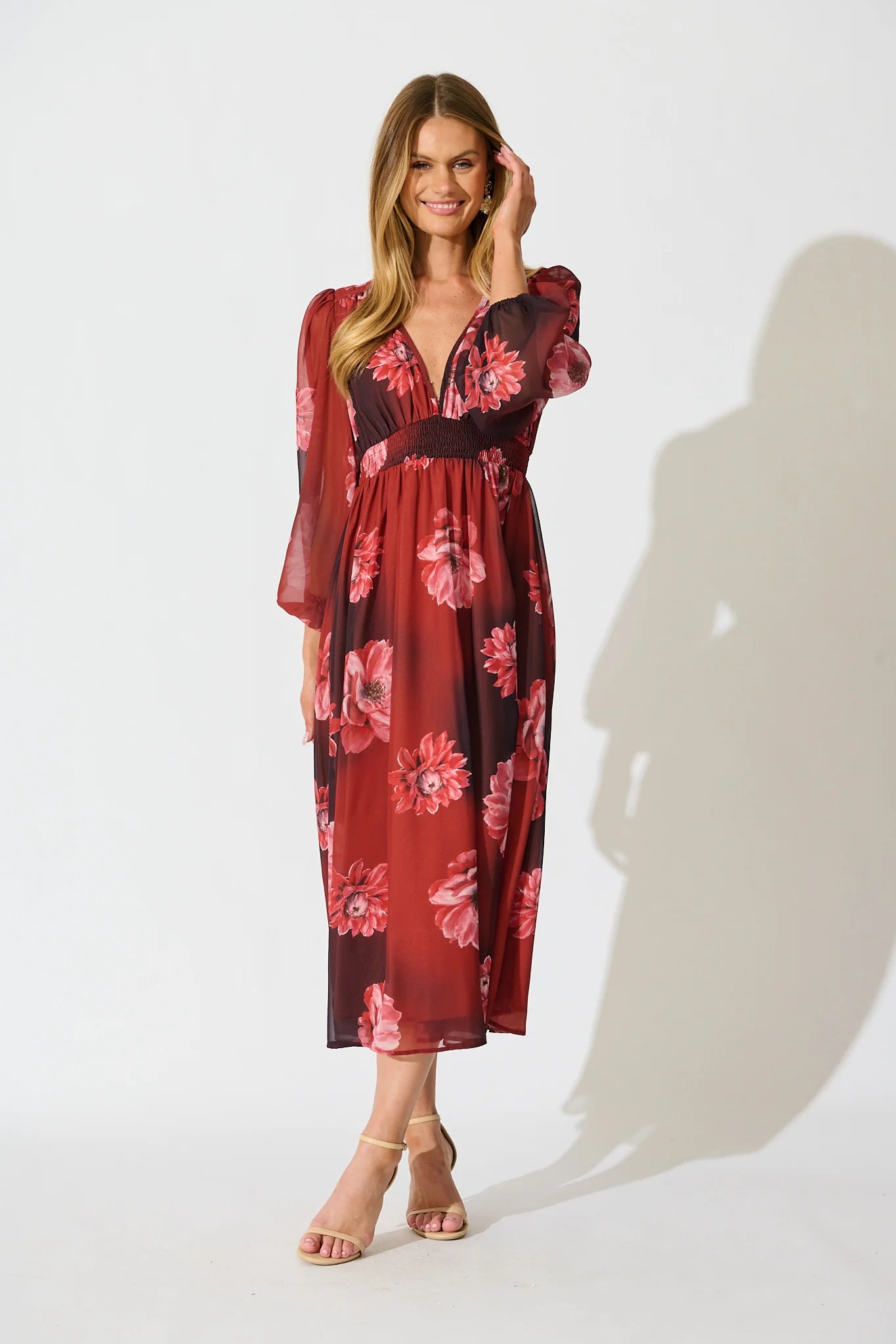 So Devine Midi Dress in Wine and Black Floral - Image 3