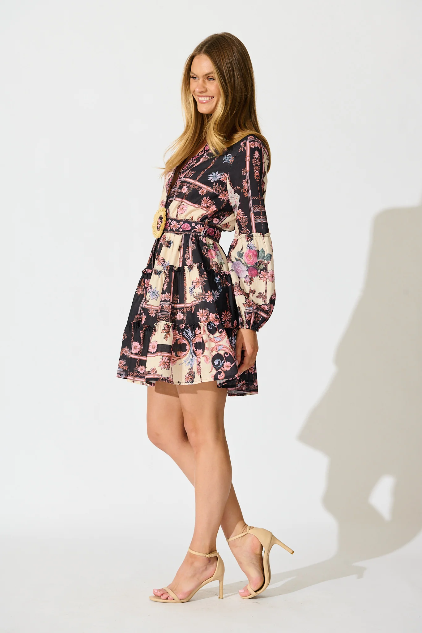 Soft Botanica Dress in Black with Blush Patchwork Floral - Image 3