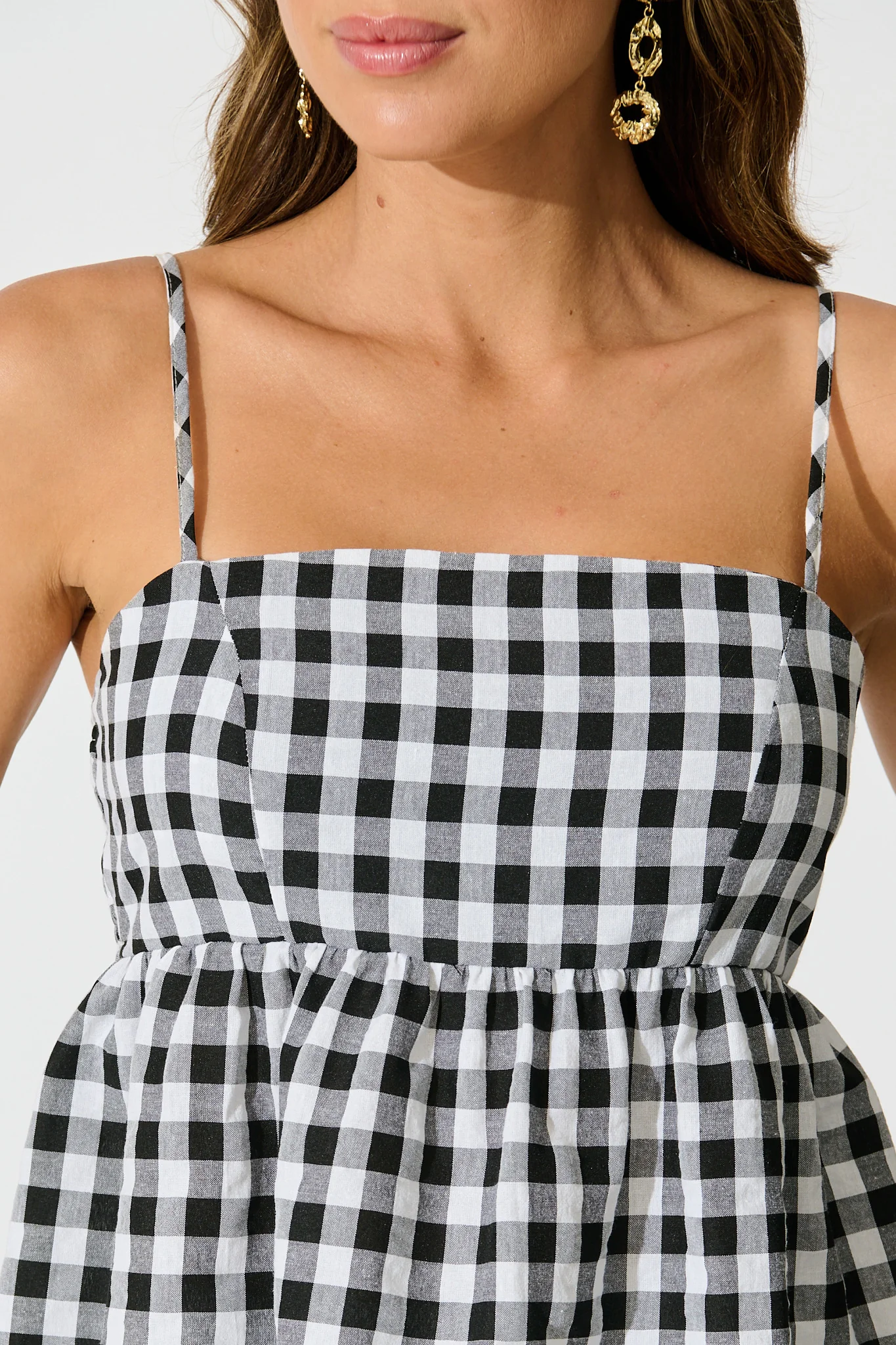 Sola Top in Black Gingham Cotton Blend - Image 5