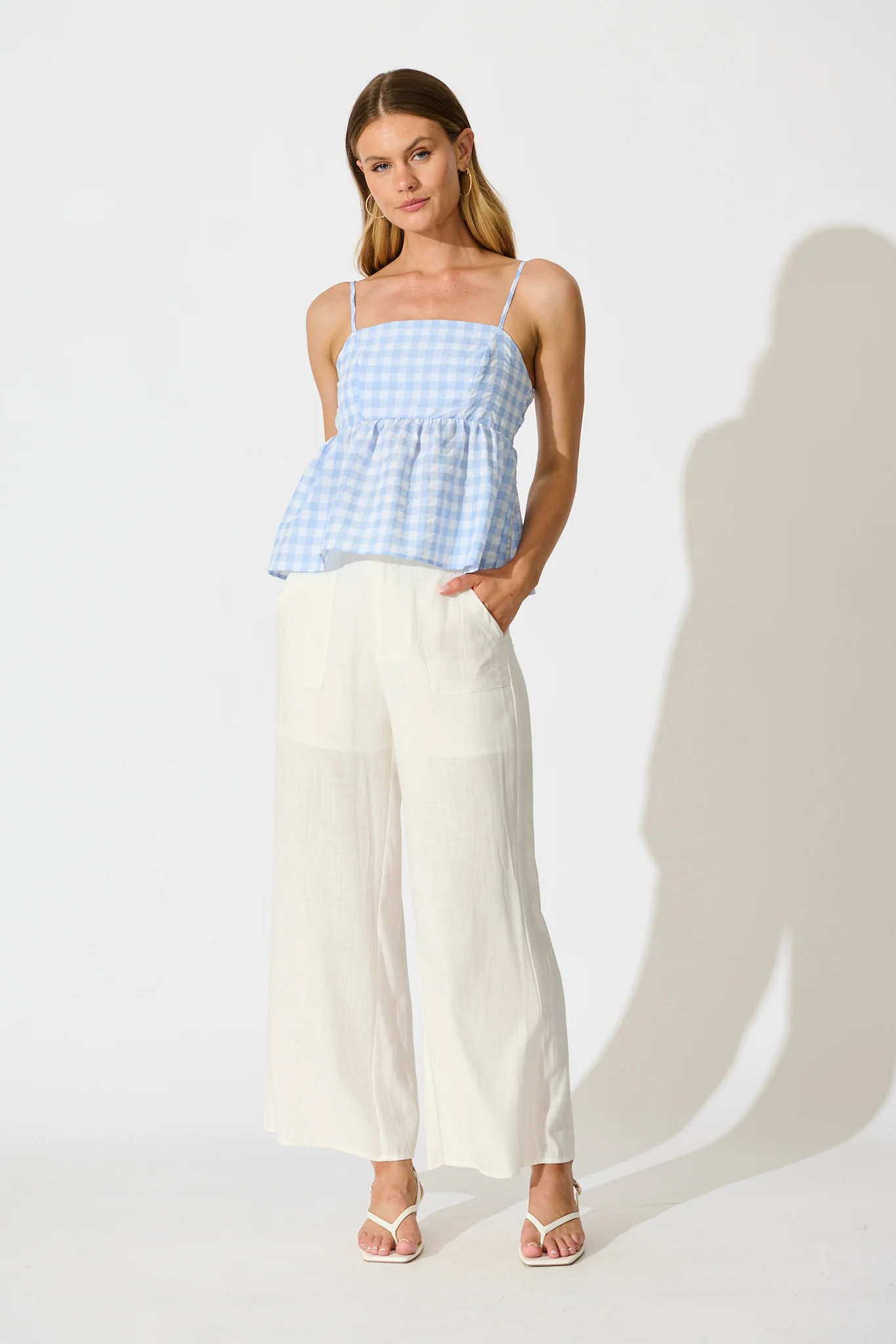 Sola Top in Blue Gingham Cotton Blend - Image 4