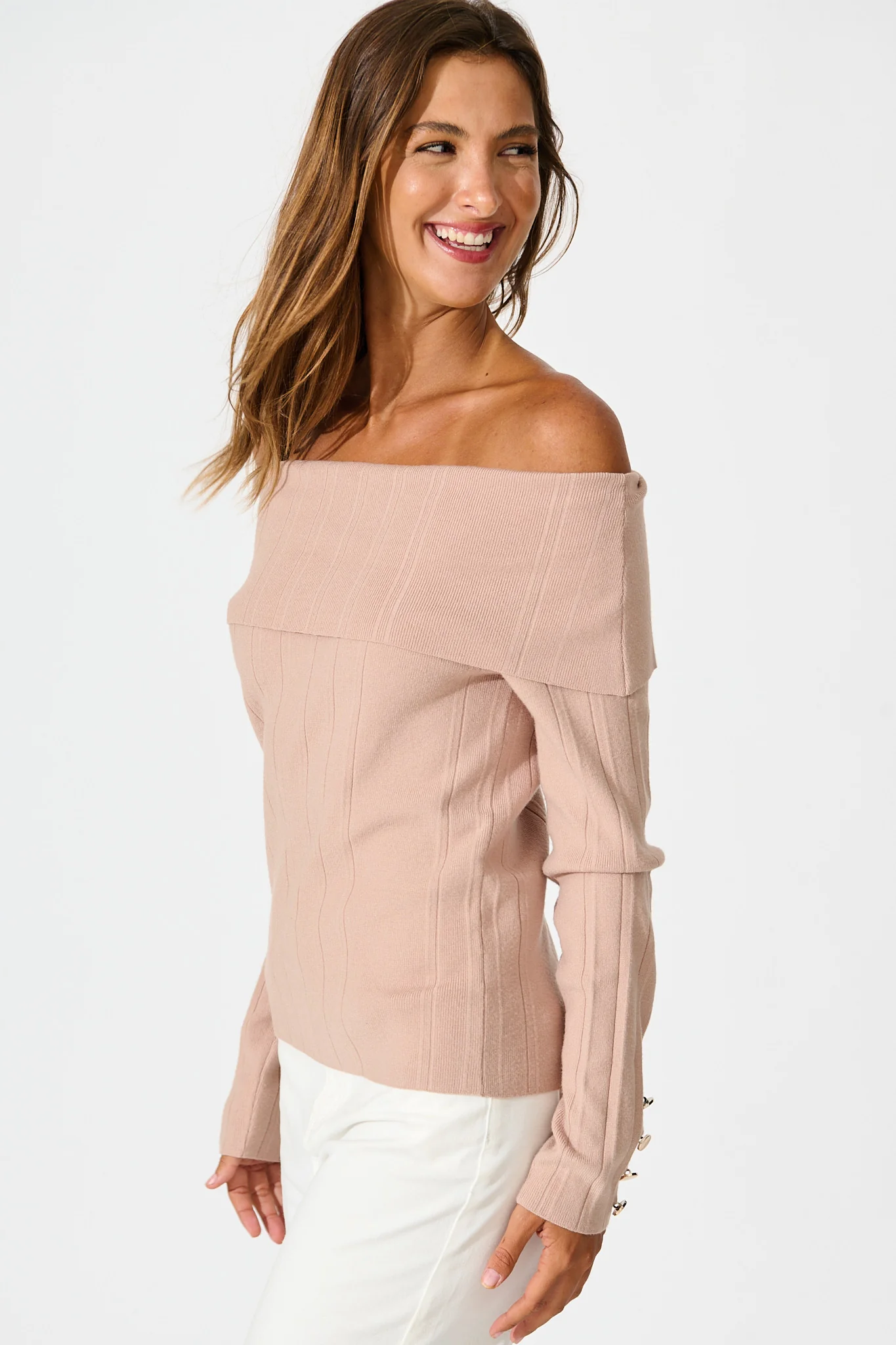 Solar Bardot Knit Top in Toffee Wool Blend - Image 5