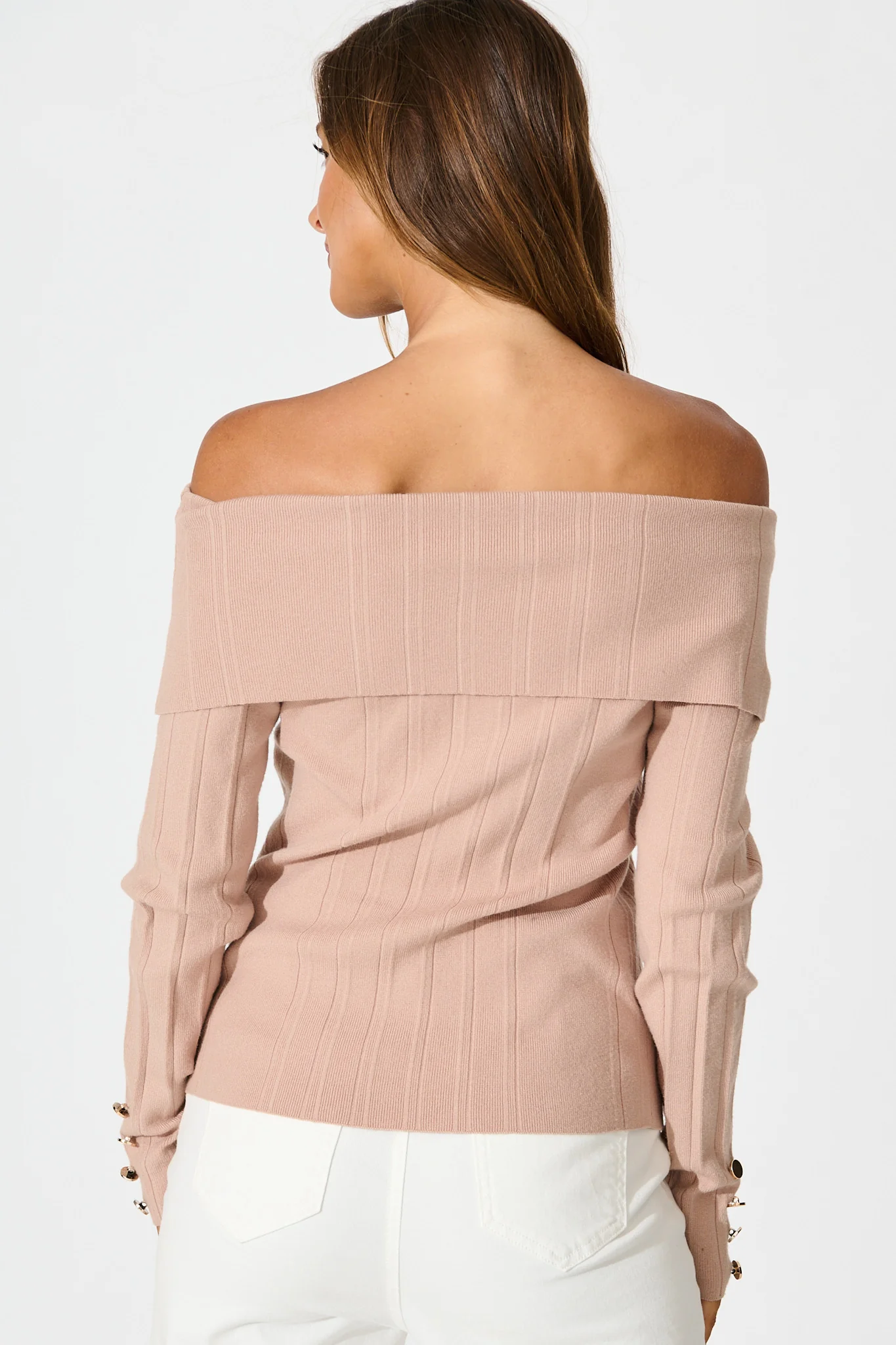 Solar Bardot Knit Top in Toffee Wool Blend - Image 6