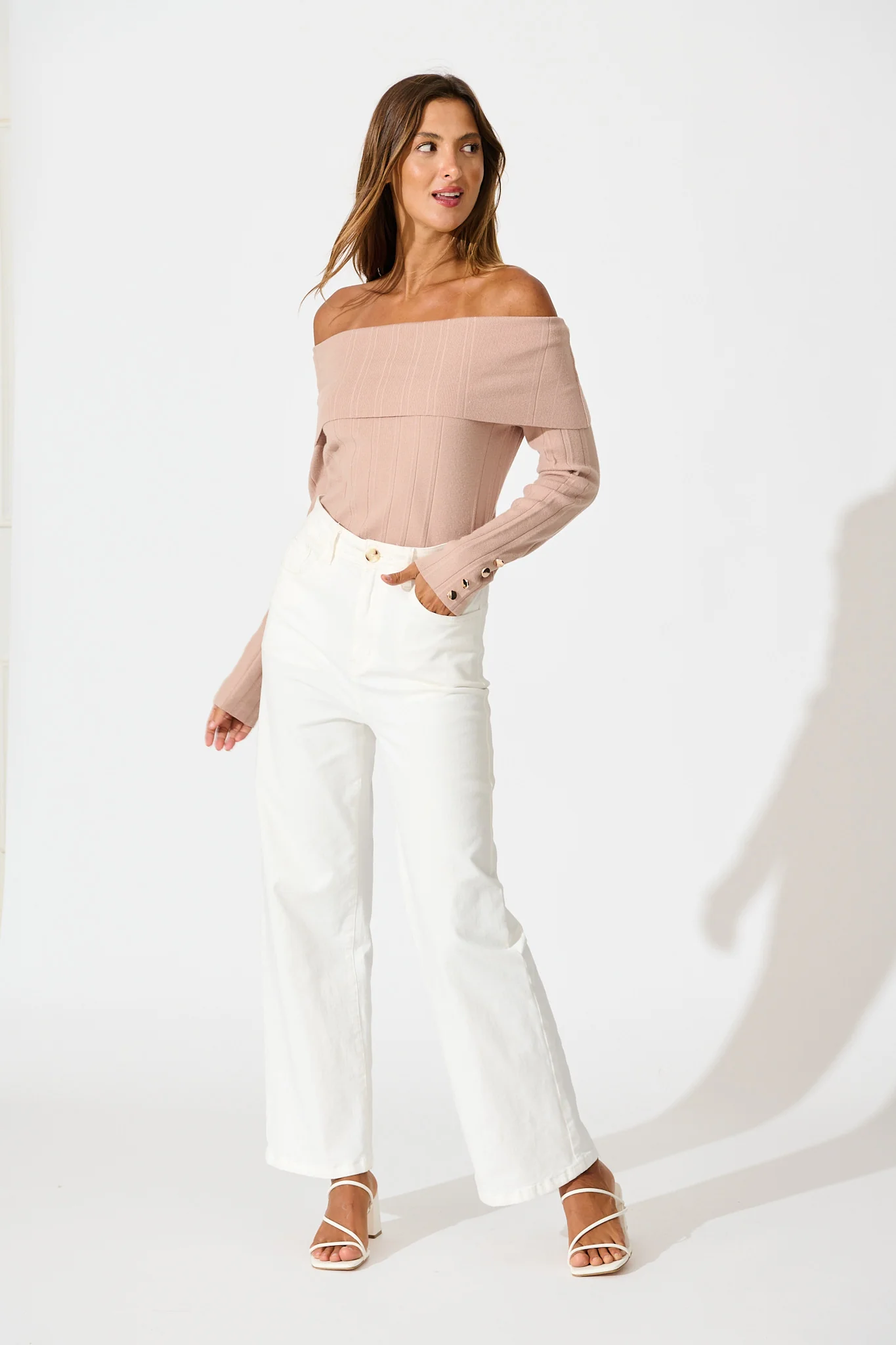 Solar Bardot Knit Top in Toffee Wool Blend - Image 7