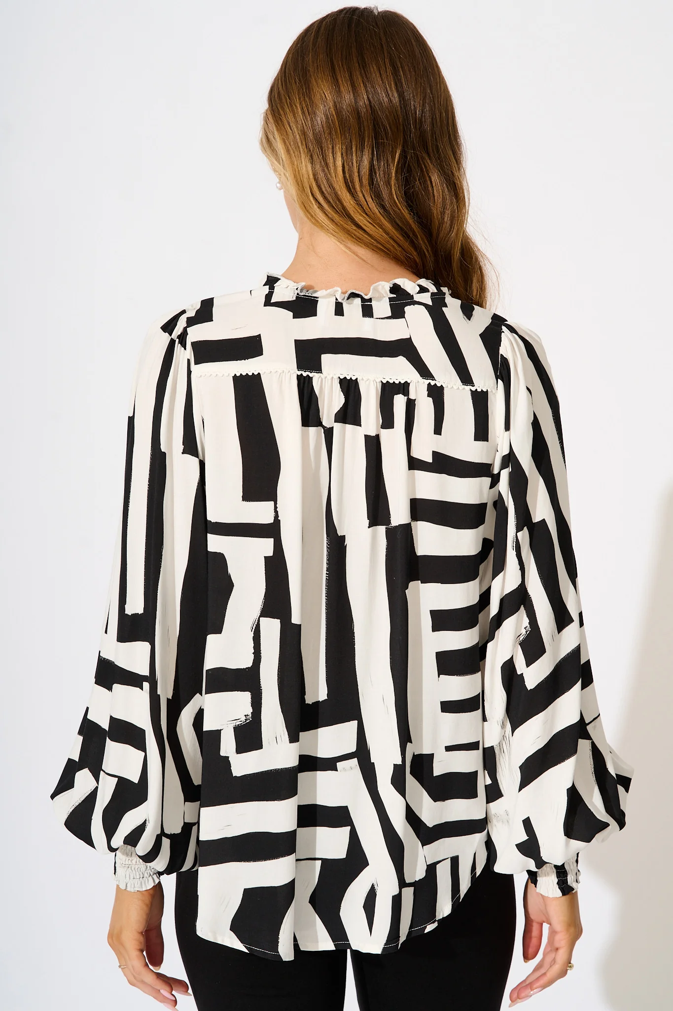 Solara Top in Black with White Geometric Print - Image 3