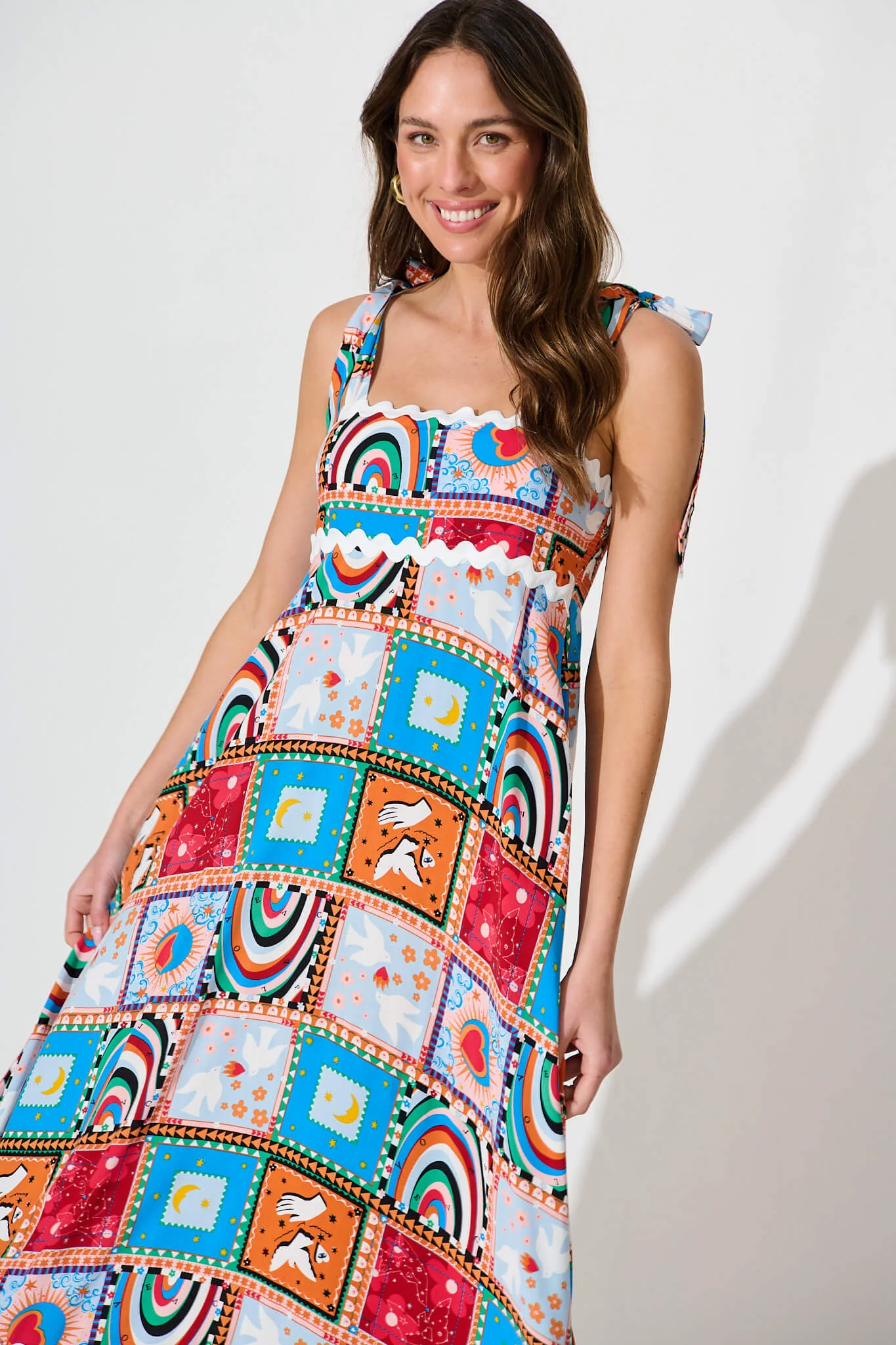 Somerset Maxi Sundress In Bright Multi With Ric Rac Trim - Image 2