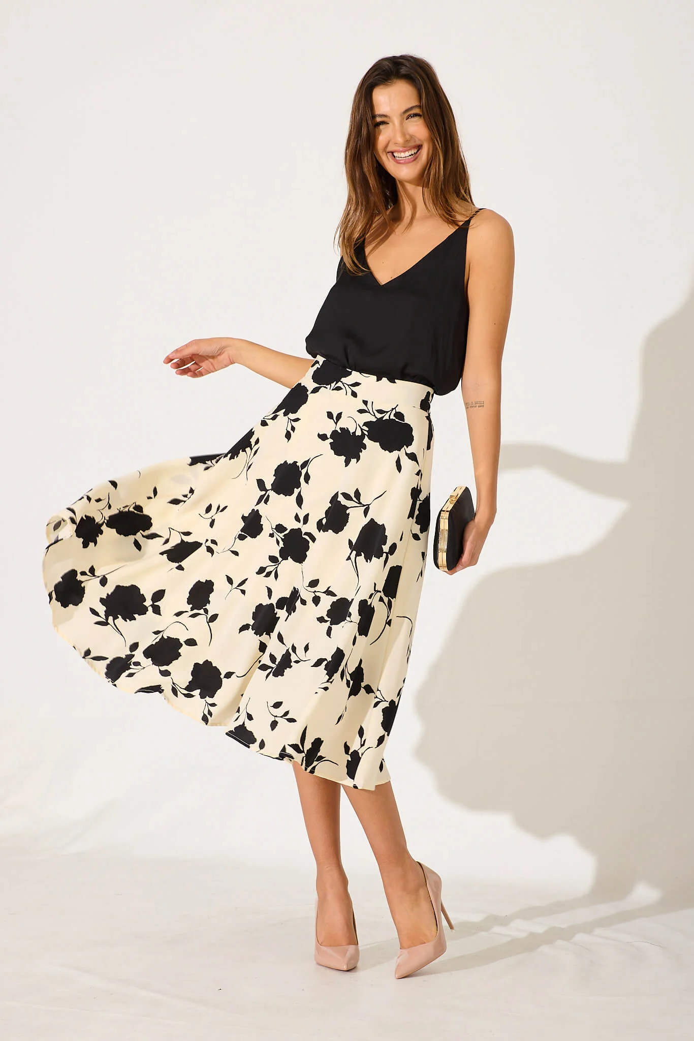 Sophianna Midi Skirt In Cream With Black Floral - Image 4