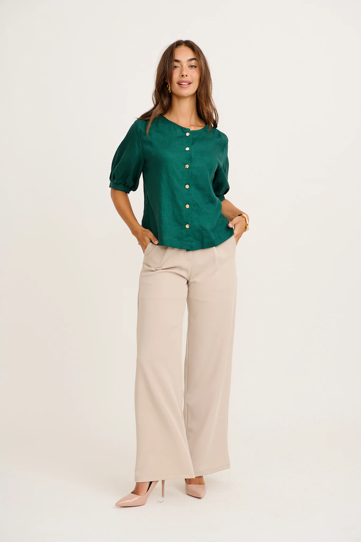 Sophisticated Top in Emerald Cotton Linen - Image 4