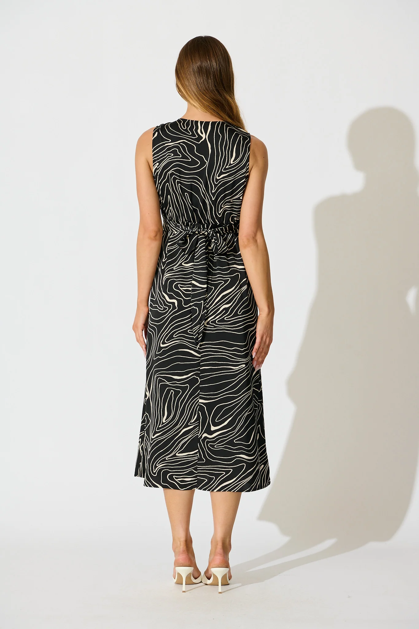 Soraya Midi Dress in Black with White Swirl - Image 4