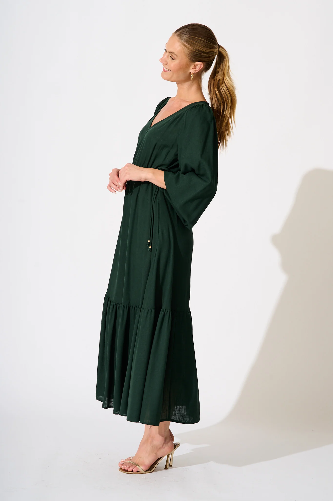 Sorcha Maxi Dress in Emerald Linen Blend - Image 3