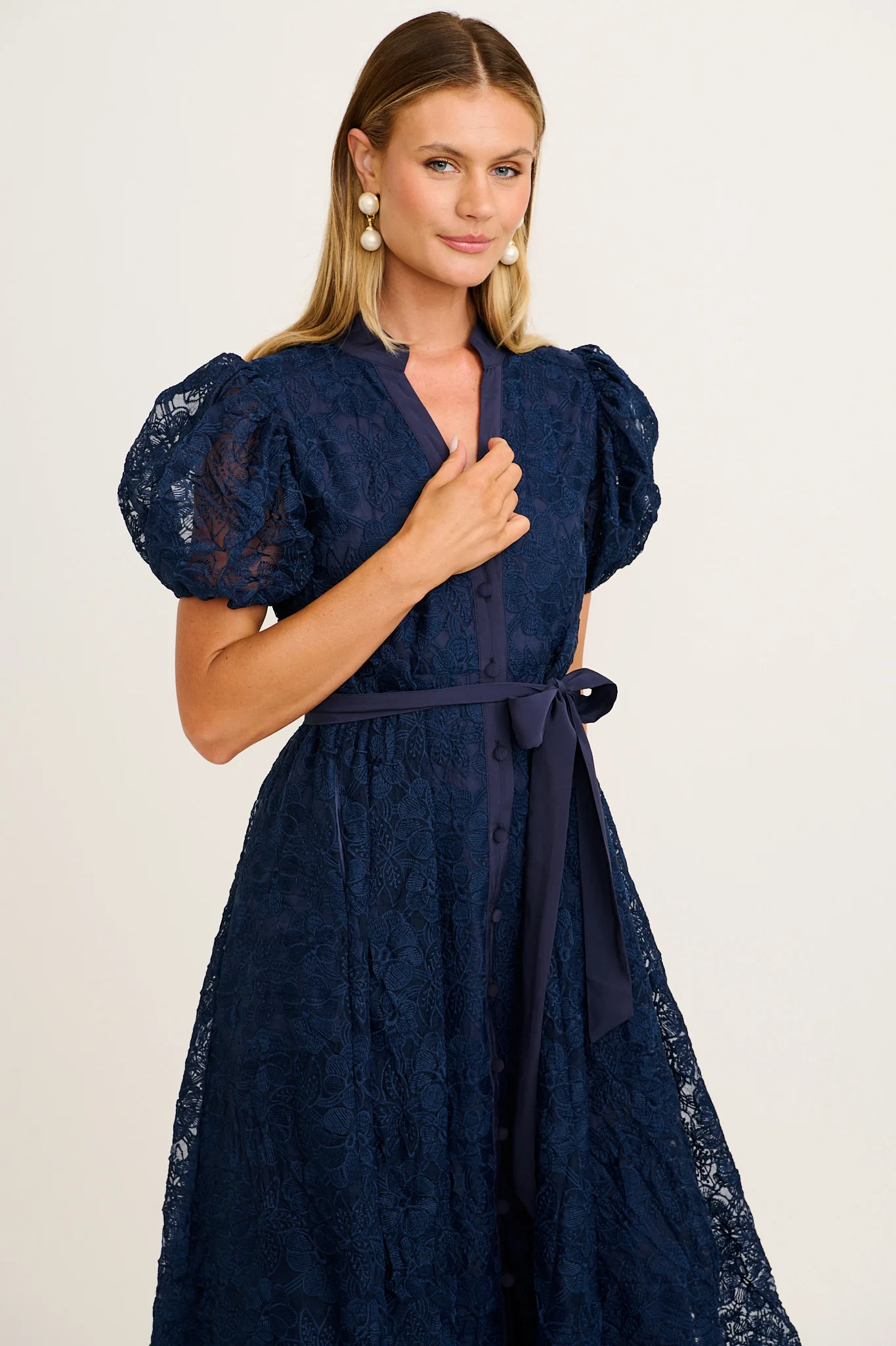 Soul Searching Midi Dress in Navy Lace - Image 2