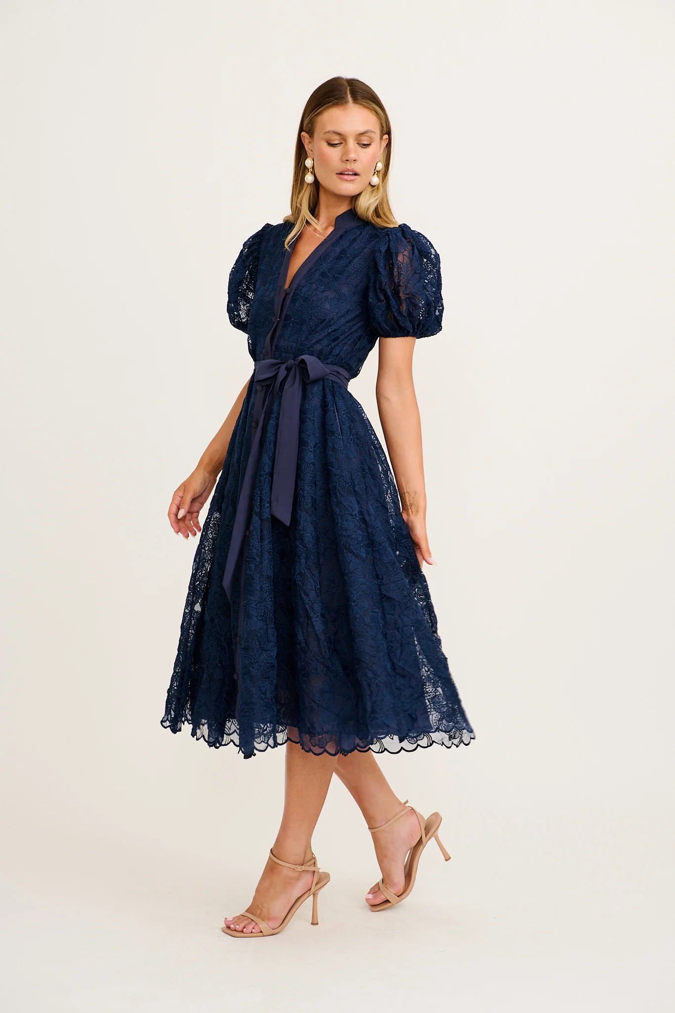 Soul Searching Midi Dress in Navy Lace - Image 3