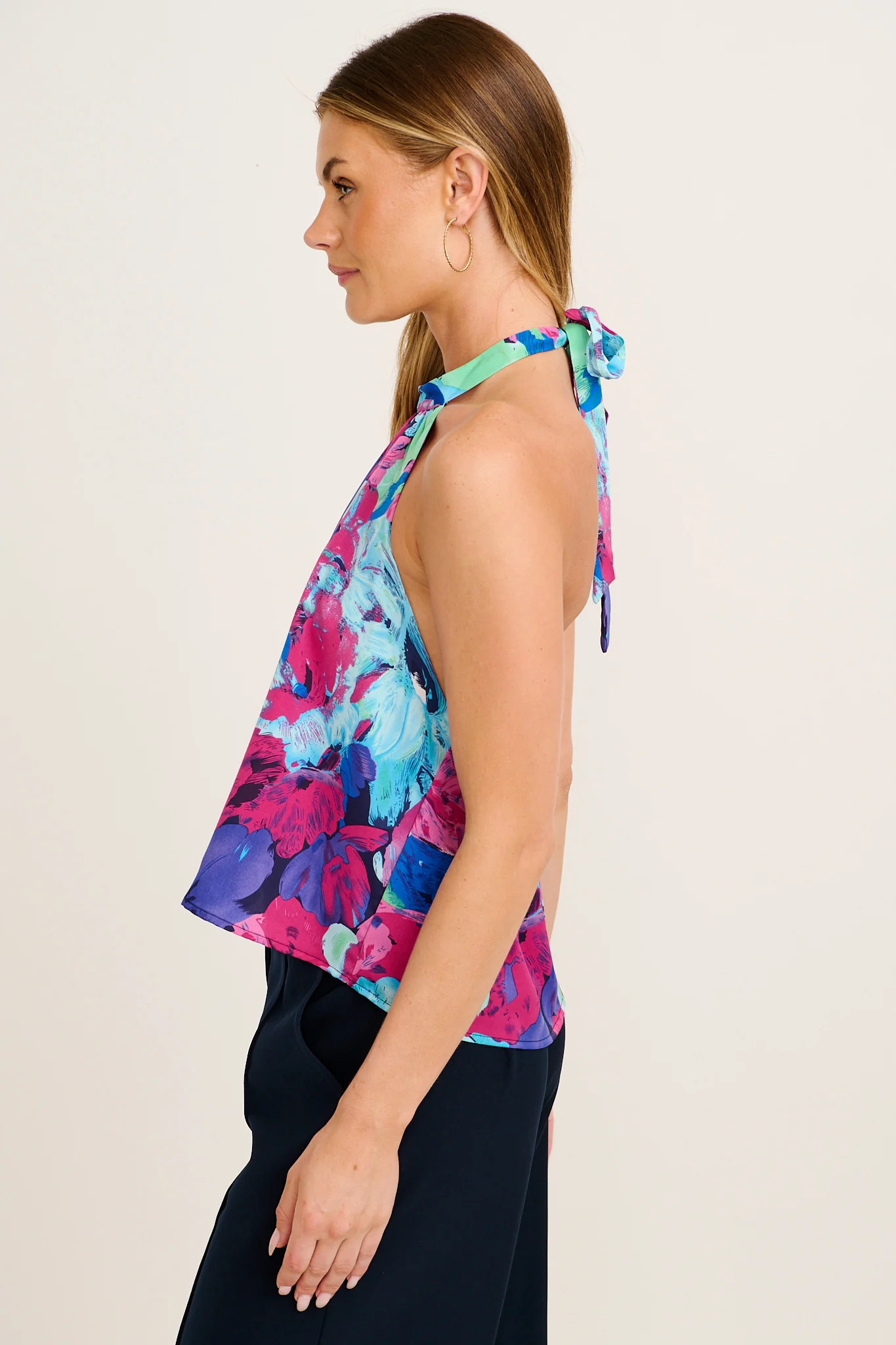 Soulmate Halter Neck Top in Multi Watercolour Satin - Image 2