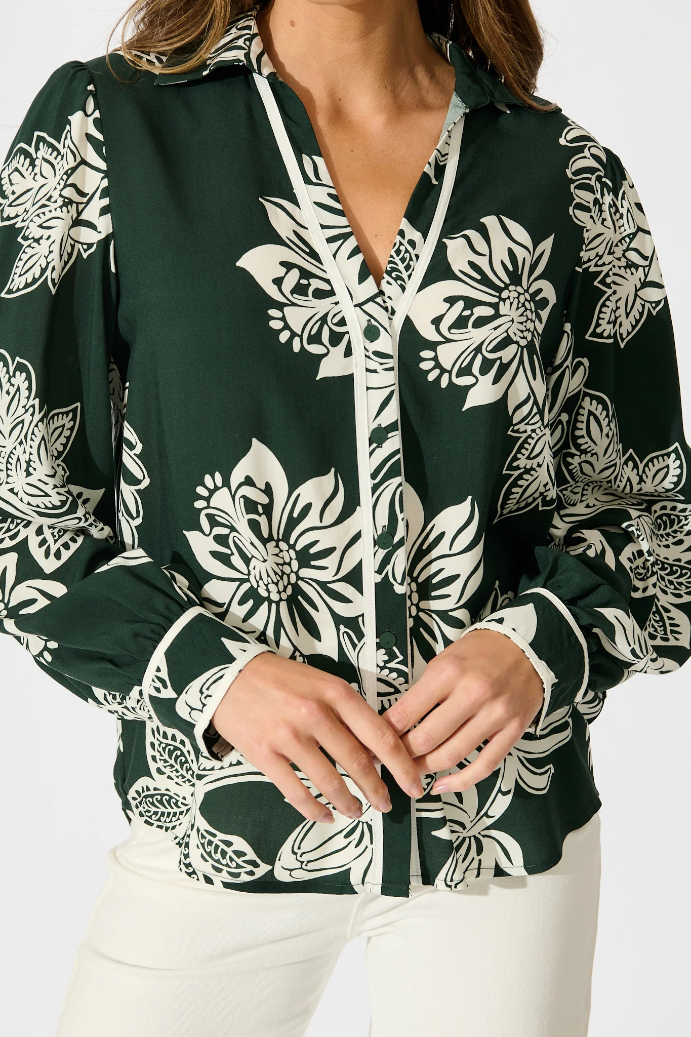 Spotlight Shirt in Emerald with White Floral - Image 5