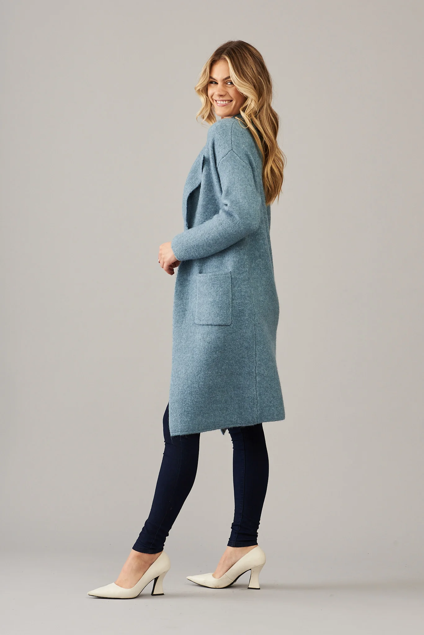 St Ives Coatigan In Blue Wool Blend - Image 2