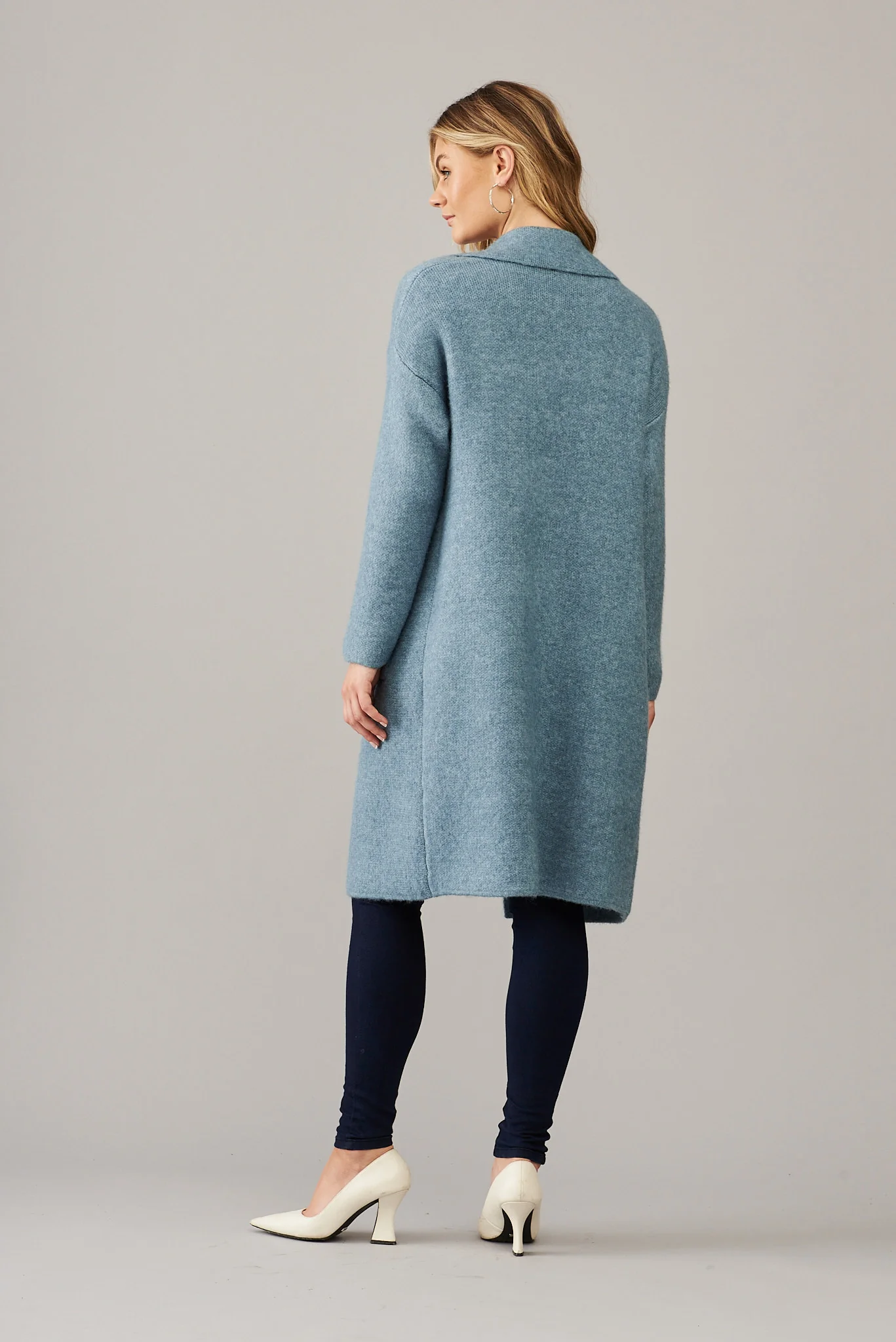 St Ives Coatigan In Blue Wool Blend - Image 3