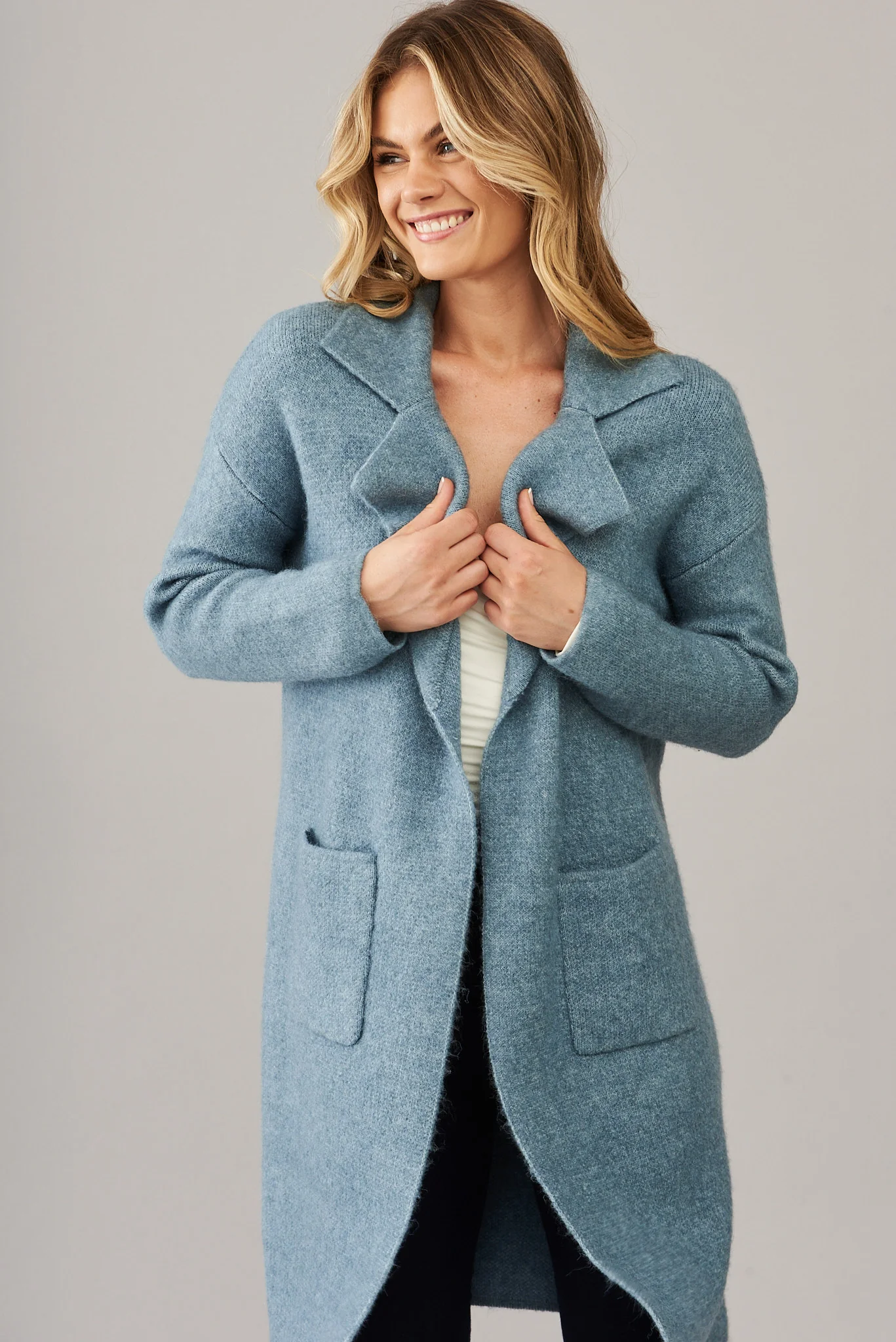 St Ives Coatigan In Blue Wool Blend - Image 4
