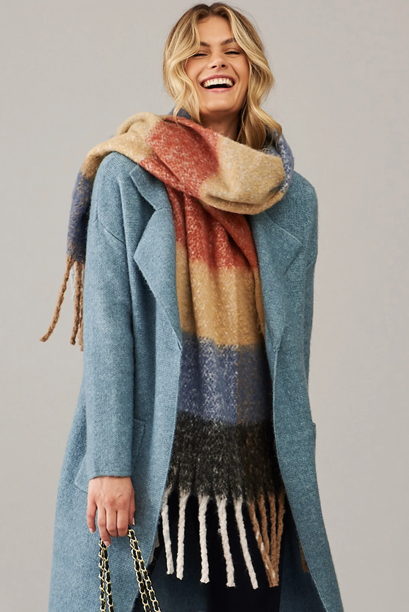 St Ives Coatigan In Blue Wool Blend - Image 7