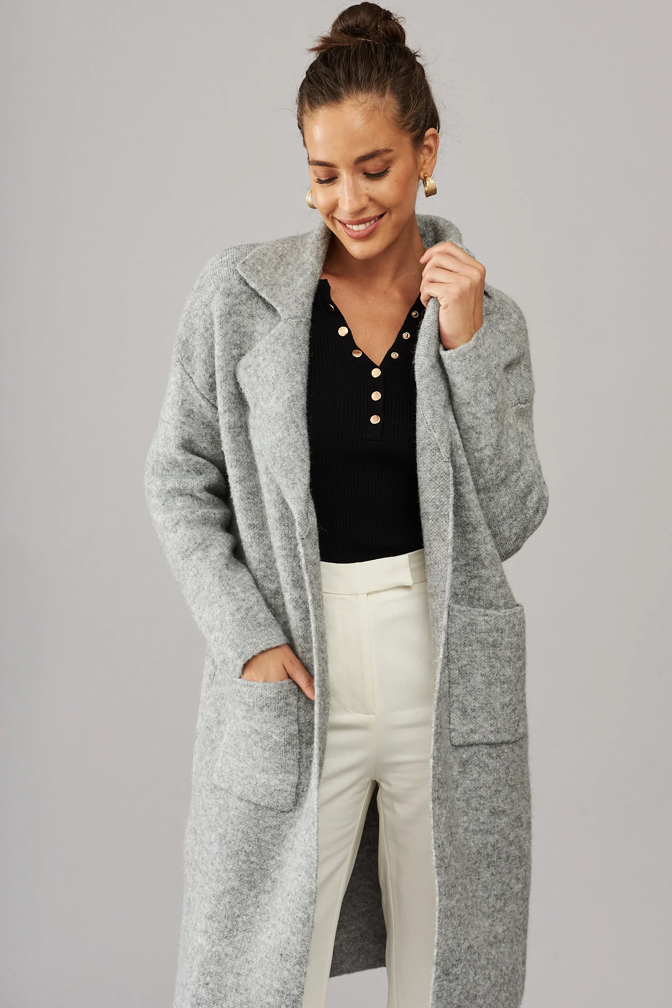 St Ives Coatigan In Grey Wool Blend