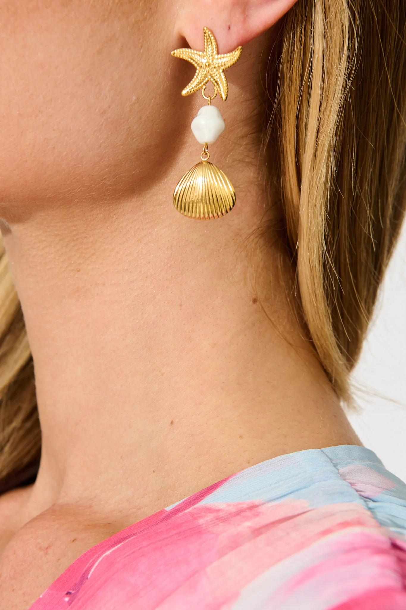 Starfish Embellished Drop Earrings in Gold