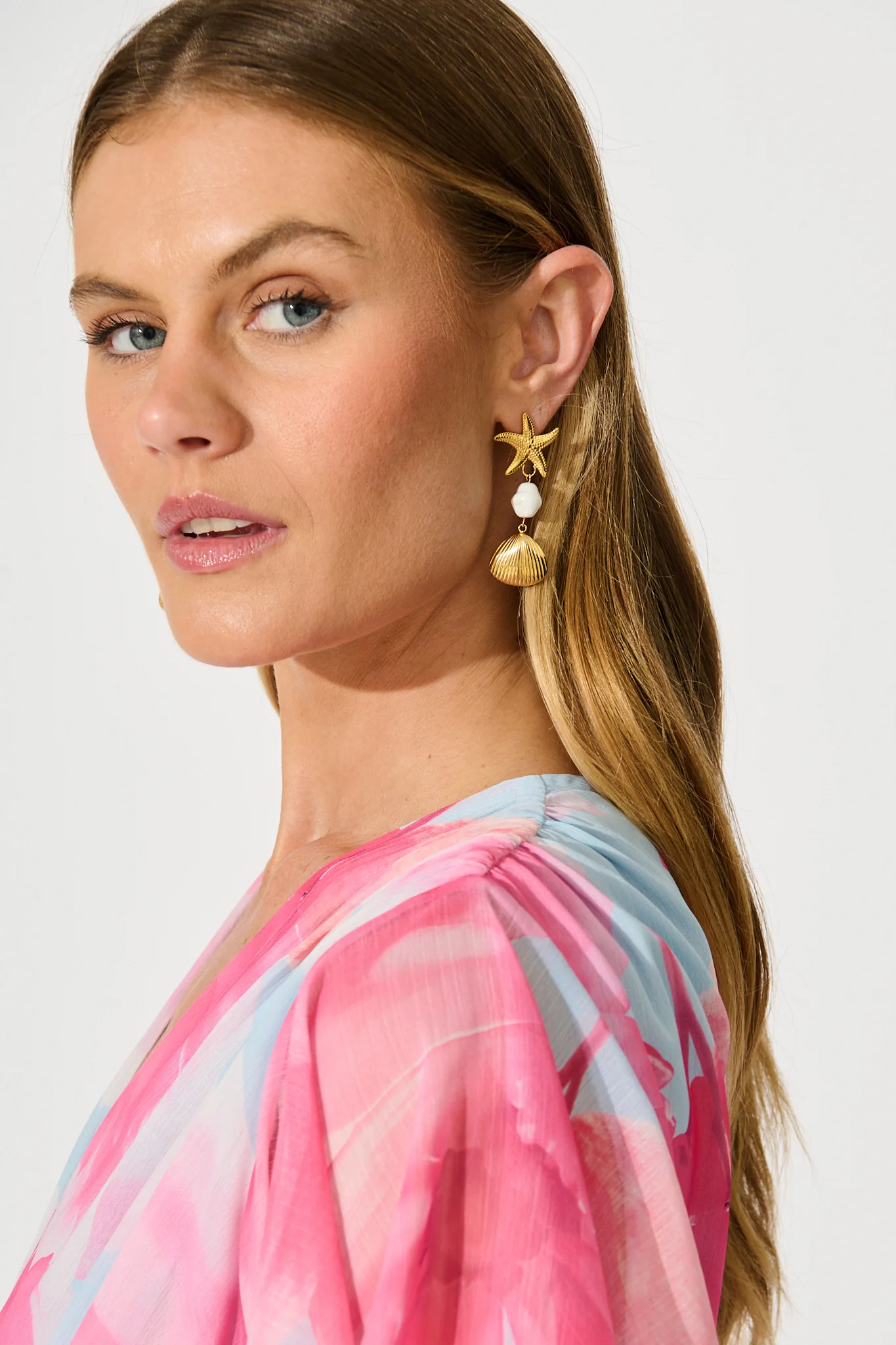 Starfish Embellished Drop Earrings in Gold - Image 3