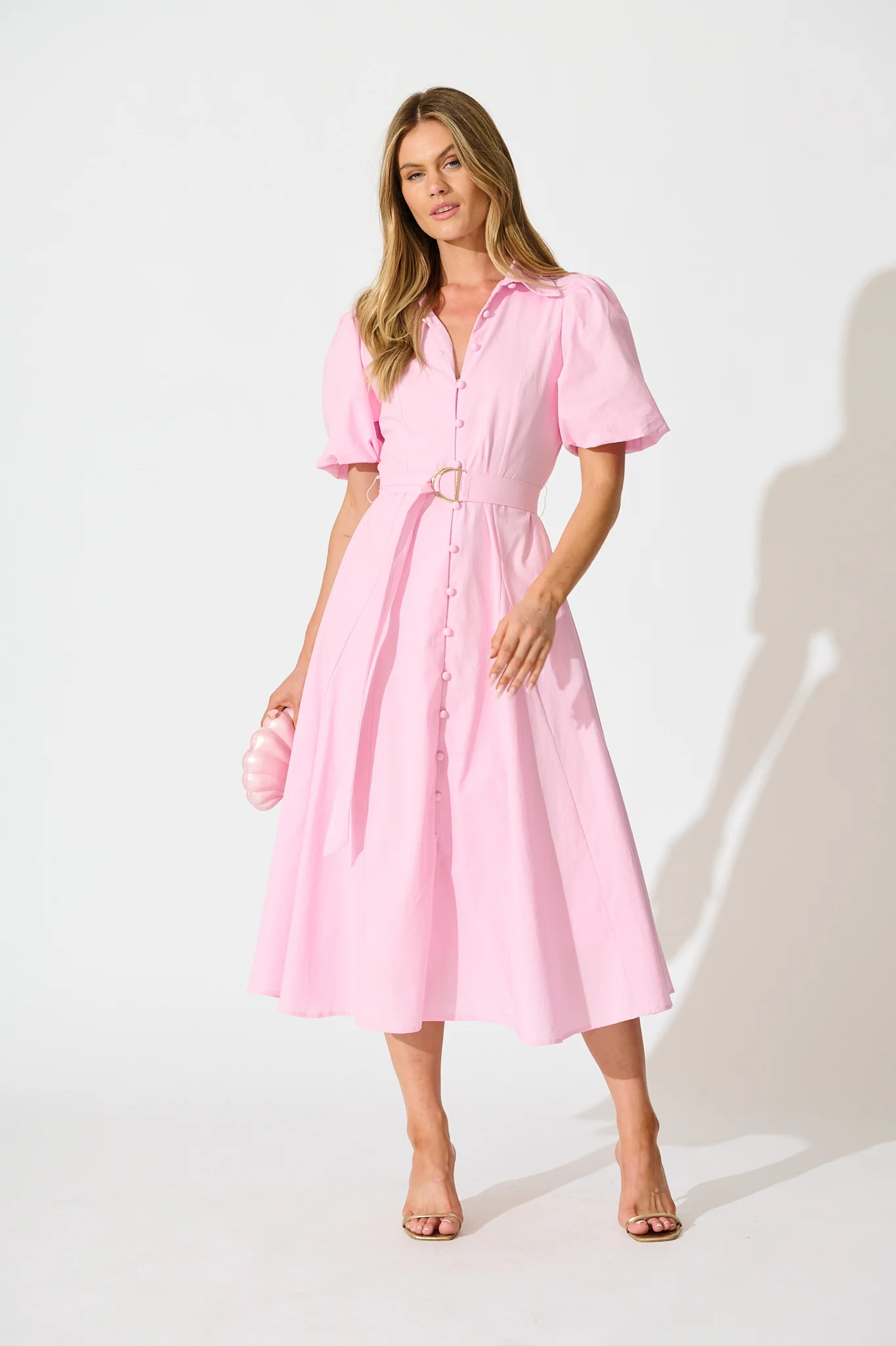 Starlit Midi Shirt Dress in Pink Cotton