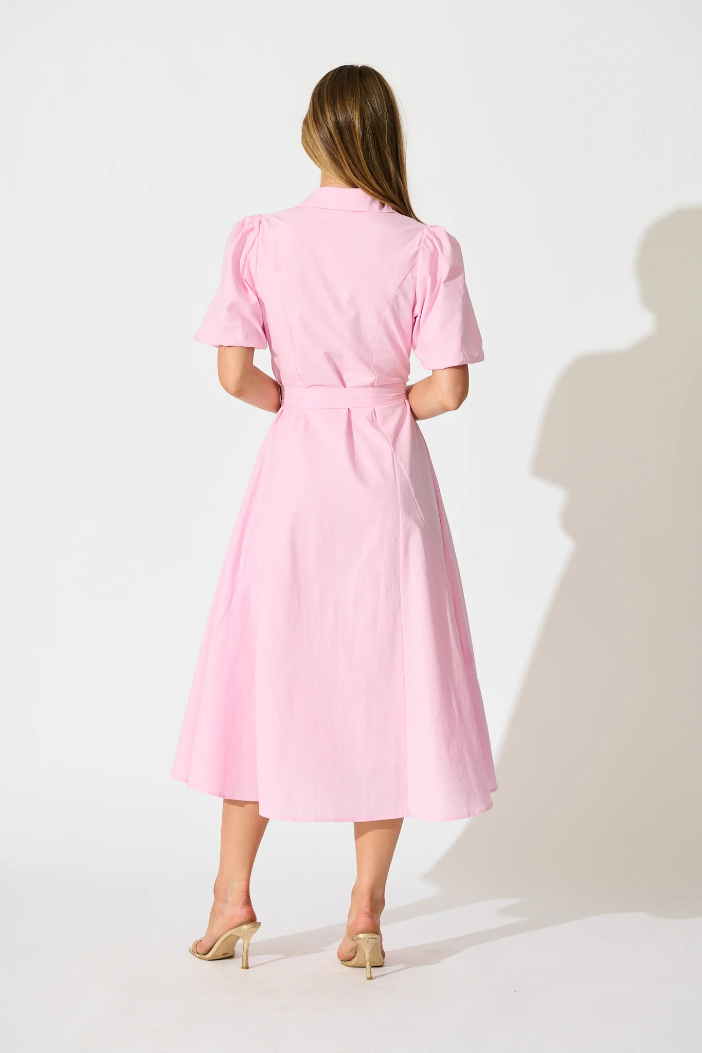 Starlit Midi Shirt Dress in Pink Cotton - Image 4