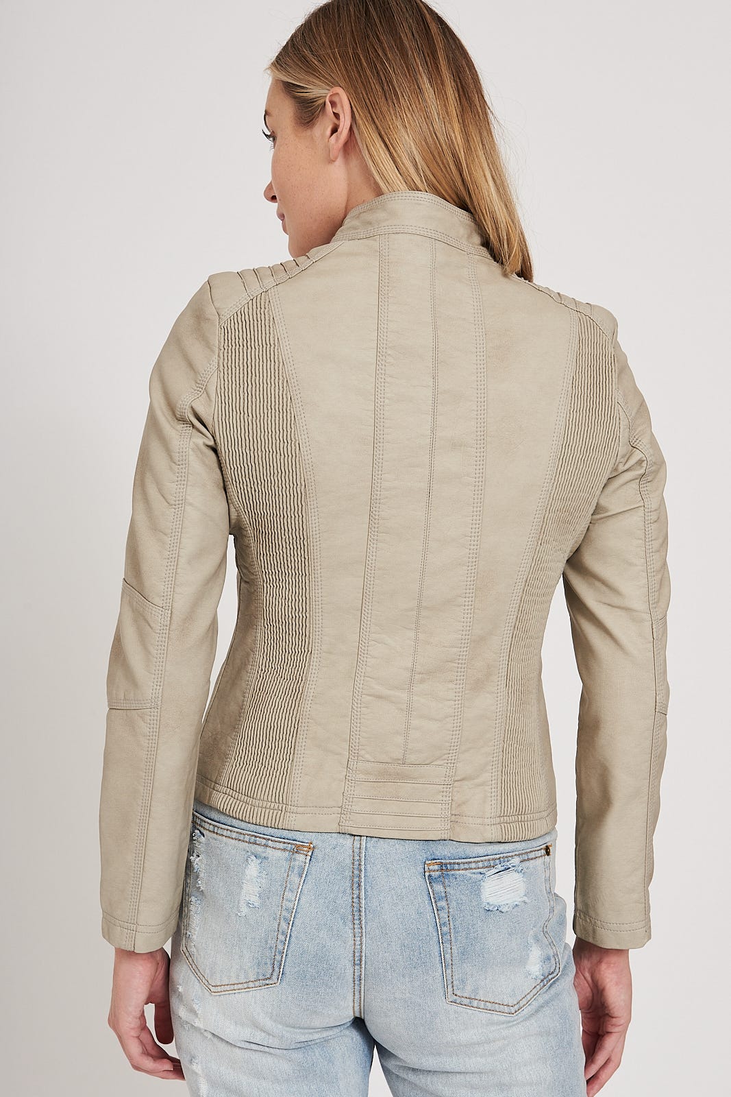 Stefany Biker Jacket in Stone - Image 4
