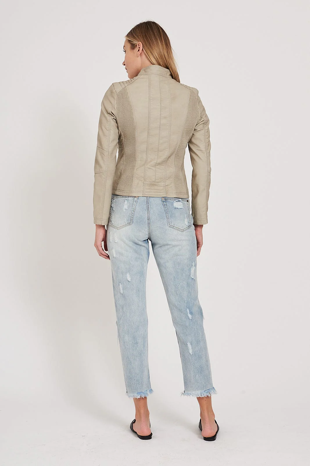 Stefany Biker Jacket in Stone - Image 7