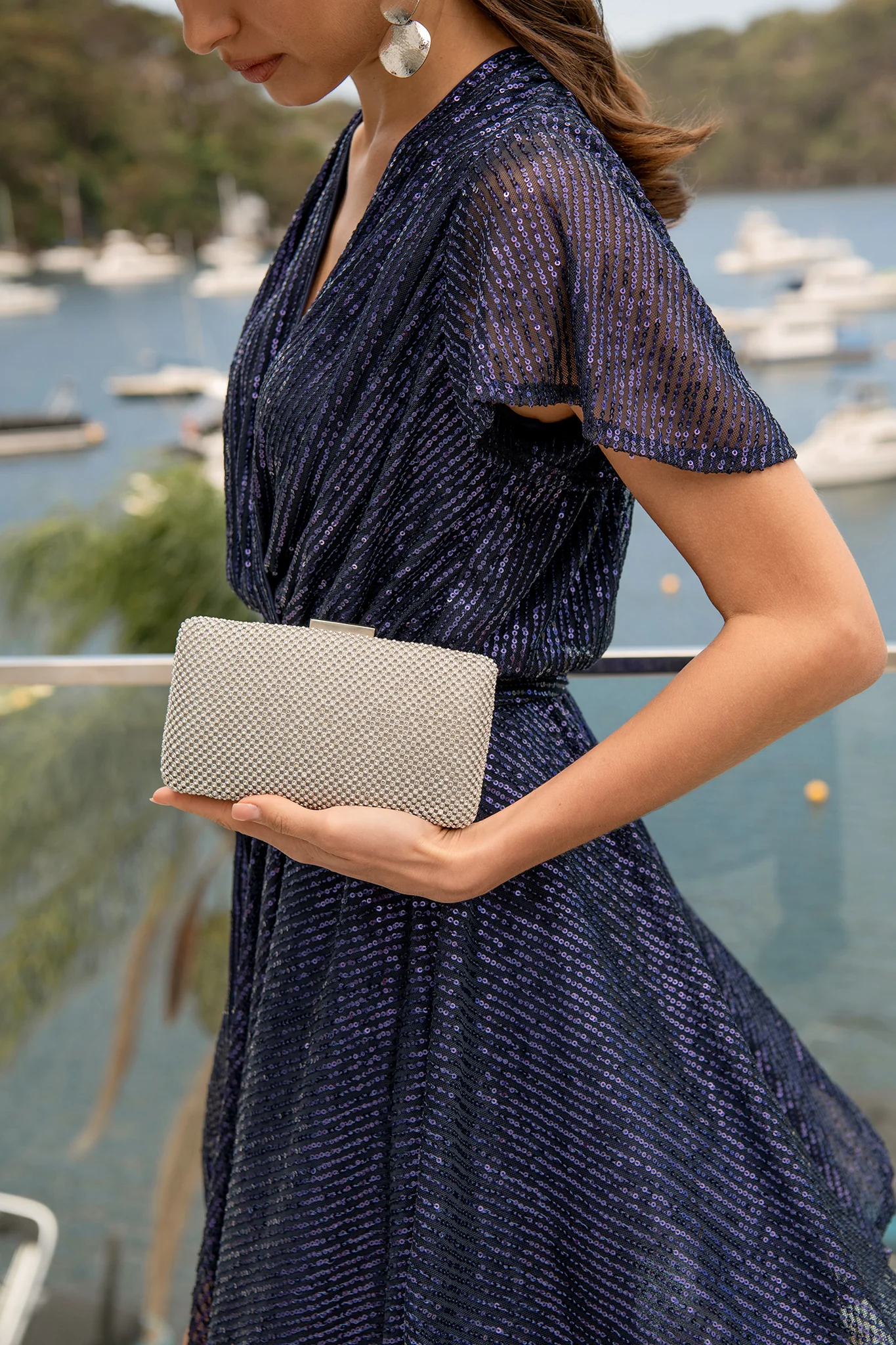 Stella Evening Clutch in Silver Crystal Mesh