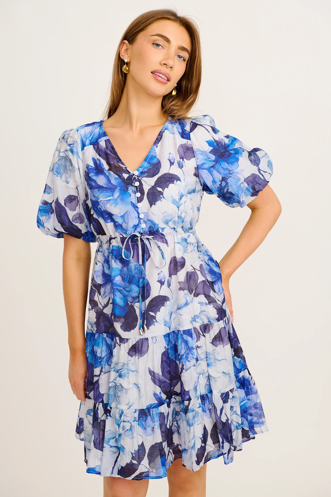 Stepping Out Dress in Blue Floral Cotton Blend - Image 2