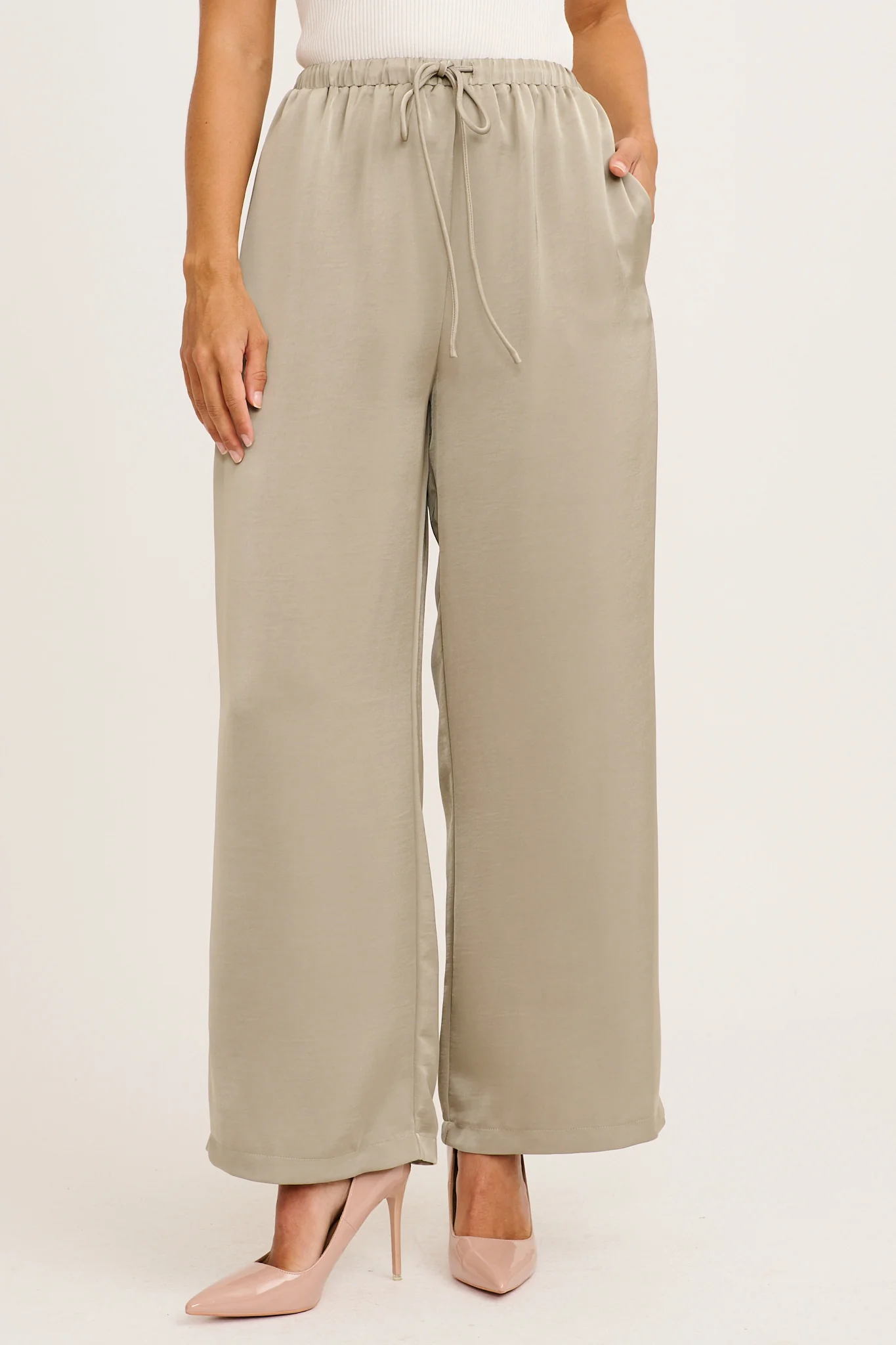 Stina Pant in Khaki Satin
