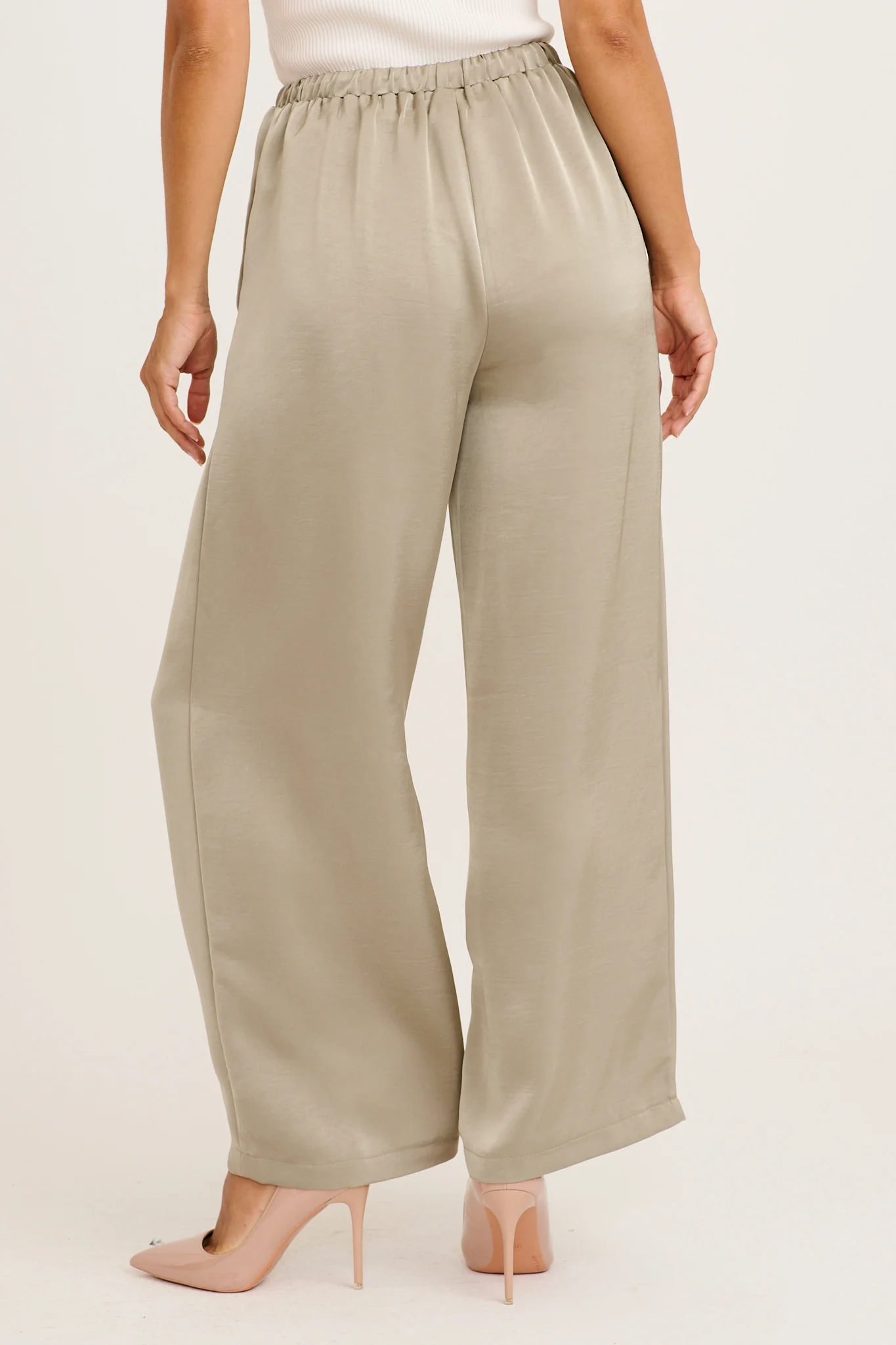 Stina Pant in Khaki Satin - Image 3