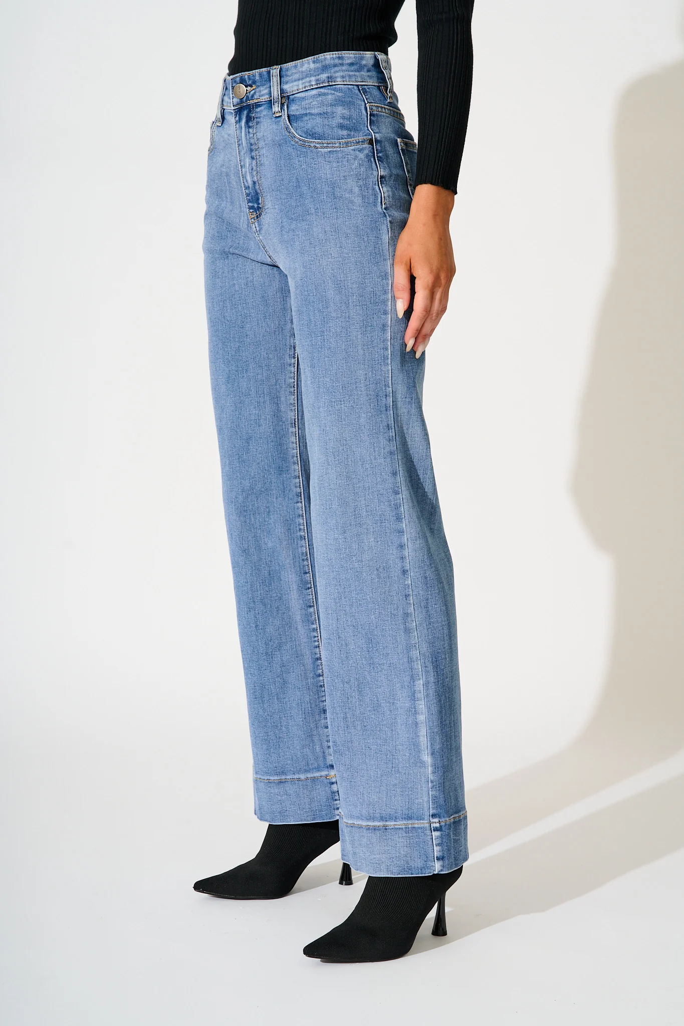 Studio Mid Rise Straight Leg Jean in Blue Denim - Image 2