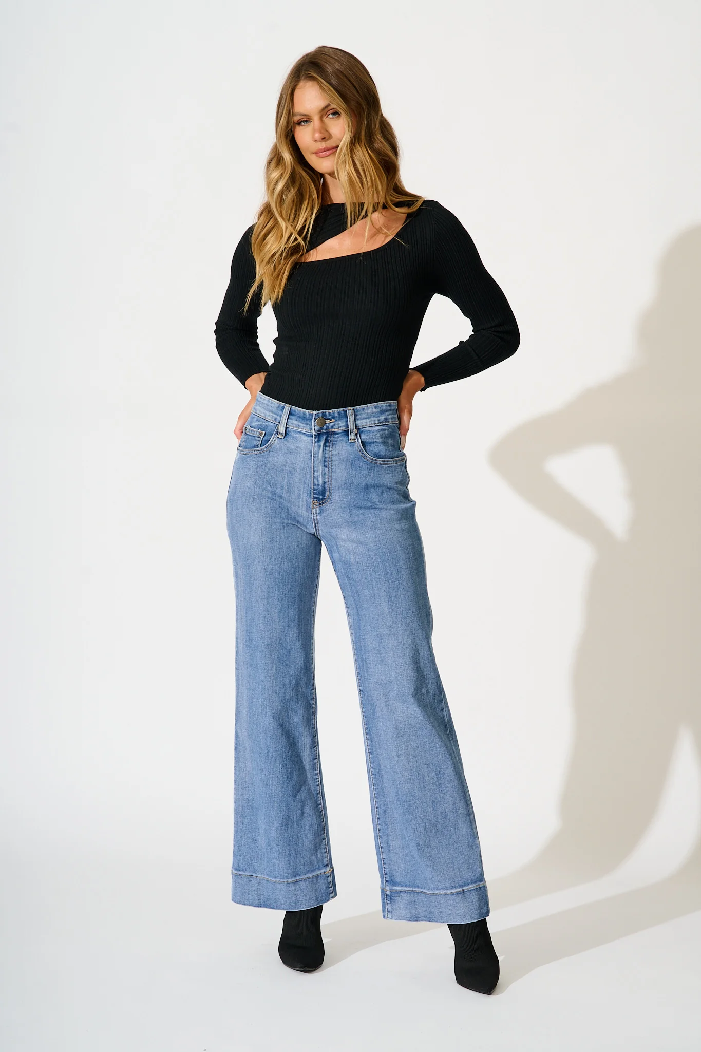 Studio Mid Rise Straight Leg Jean in Blue Denim - Image 4