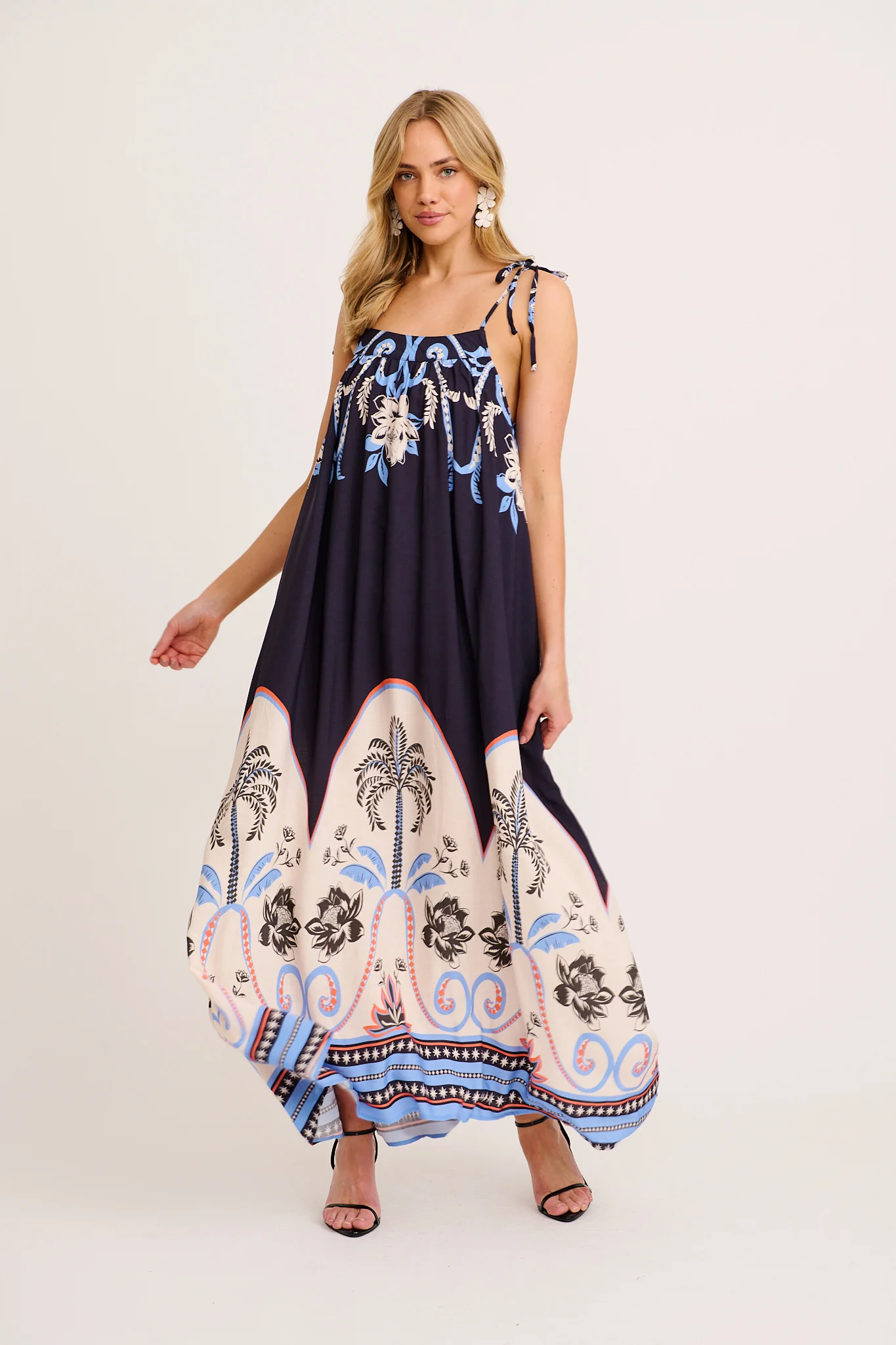 Summer Loving Maxi Sundress in Navy with Palm Tree Print - Image 3
