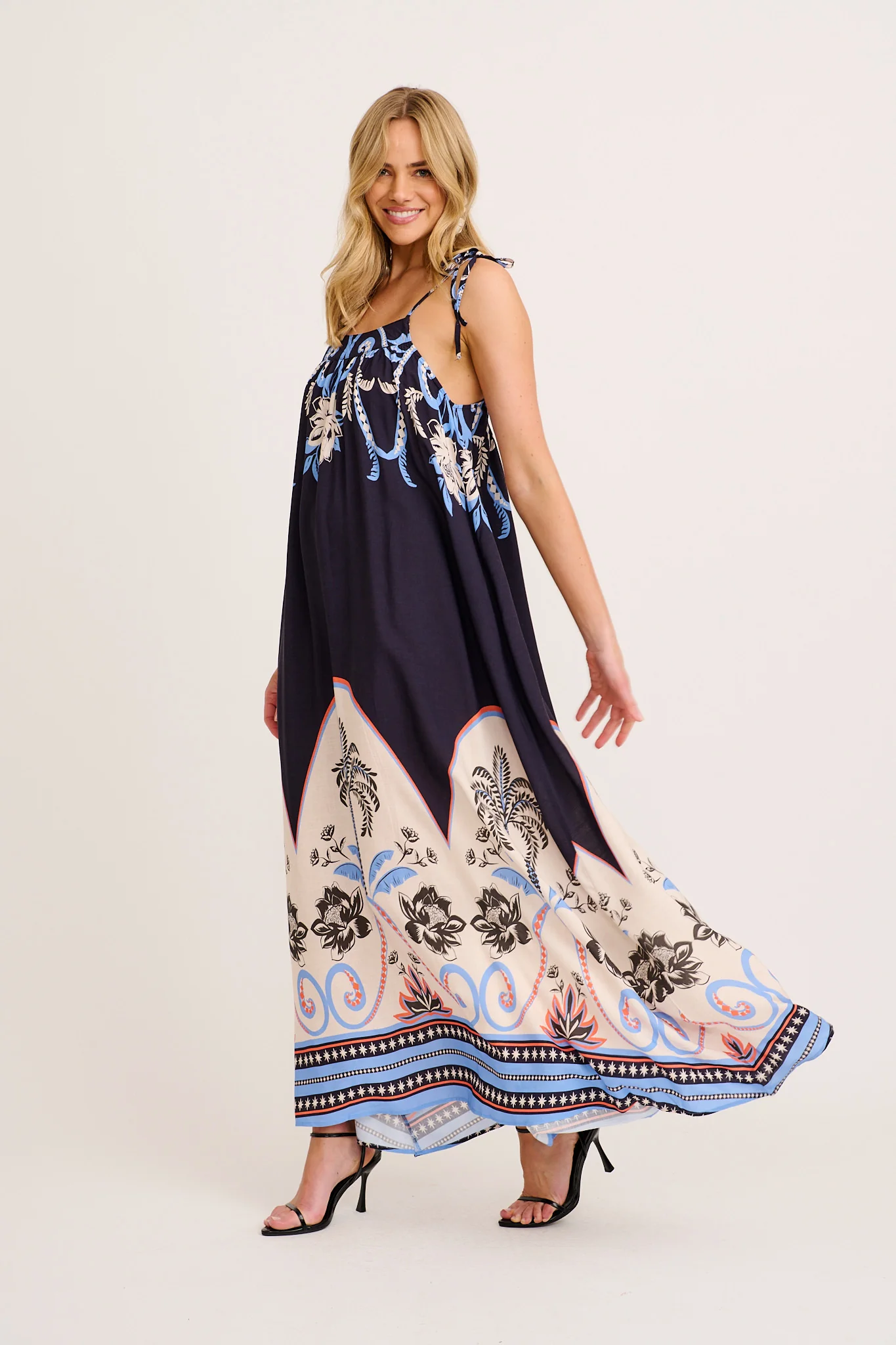 Summer Loving Maxi Sundress in Navy with Palm Tree Print - Image 6