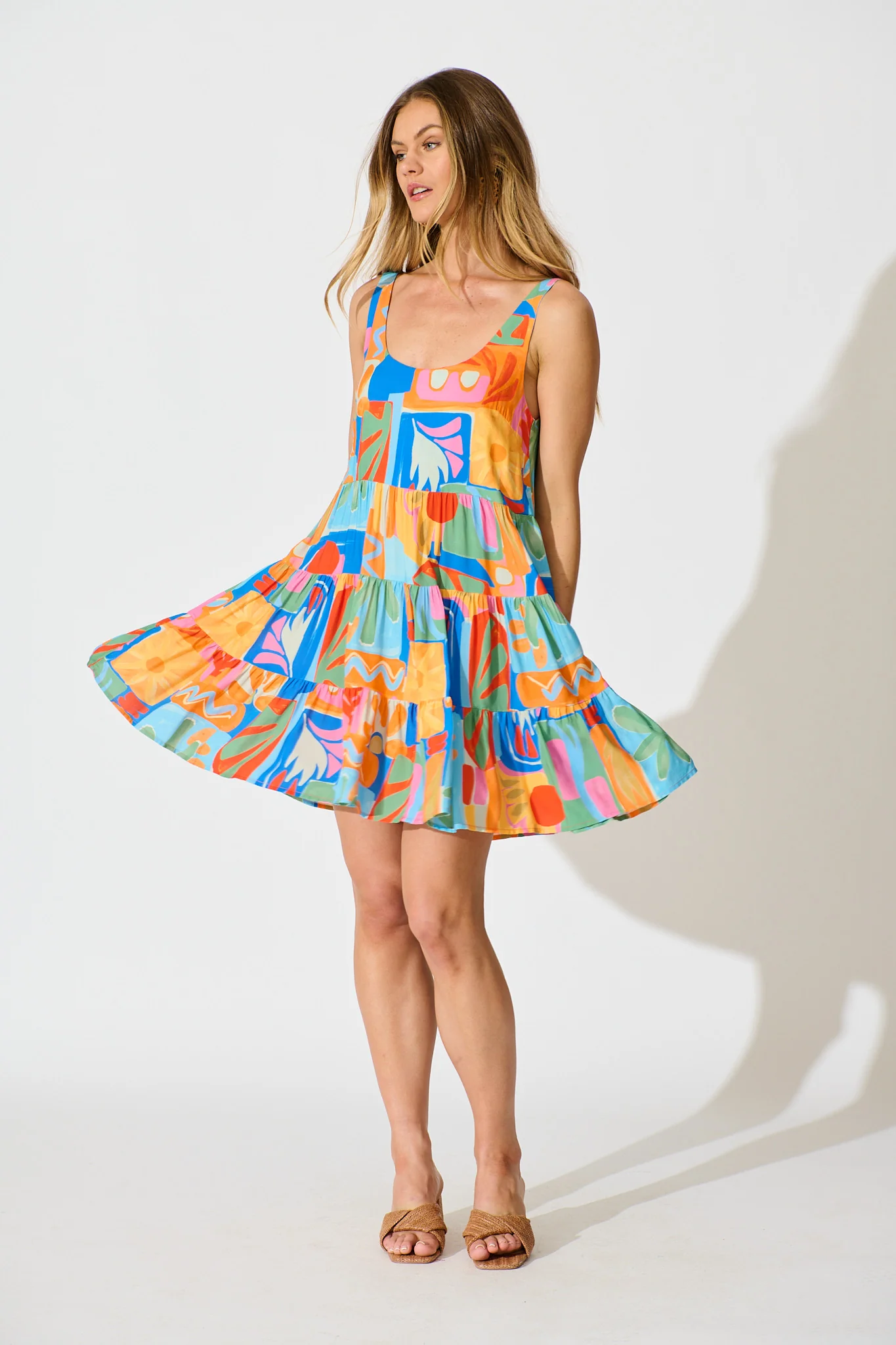 Summer Mosaic Smock Dress in Bright Multi Patchwork Print