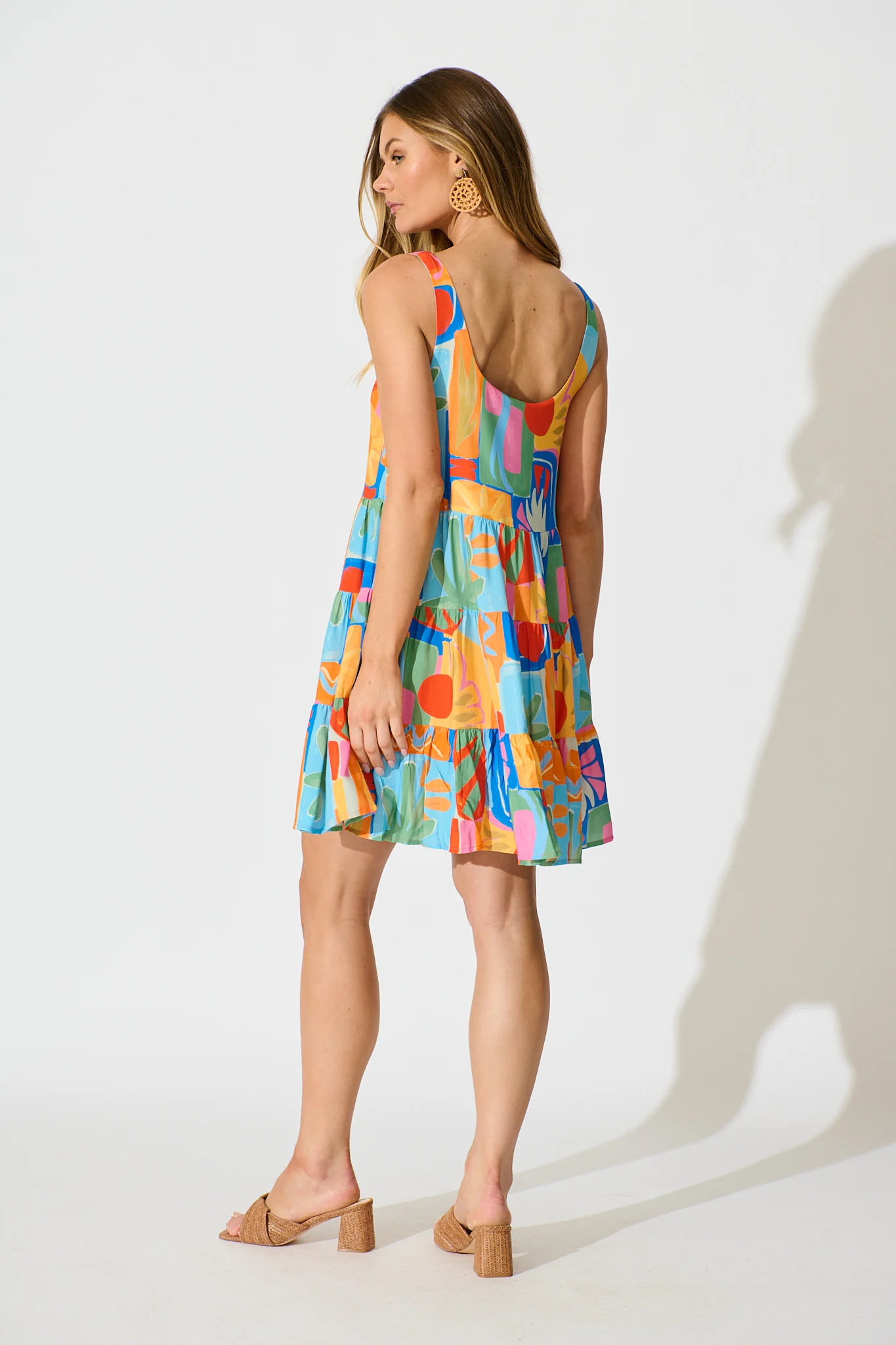 Summer Mosaic Smock Dress in Bright Multi Patchwork Print - Image 4