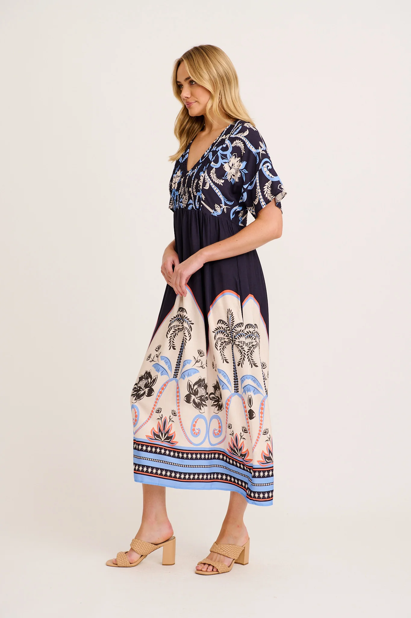 Summer Nights Maxi Dress in Navy with Palm Tree Print - Image 3
