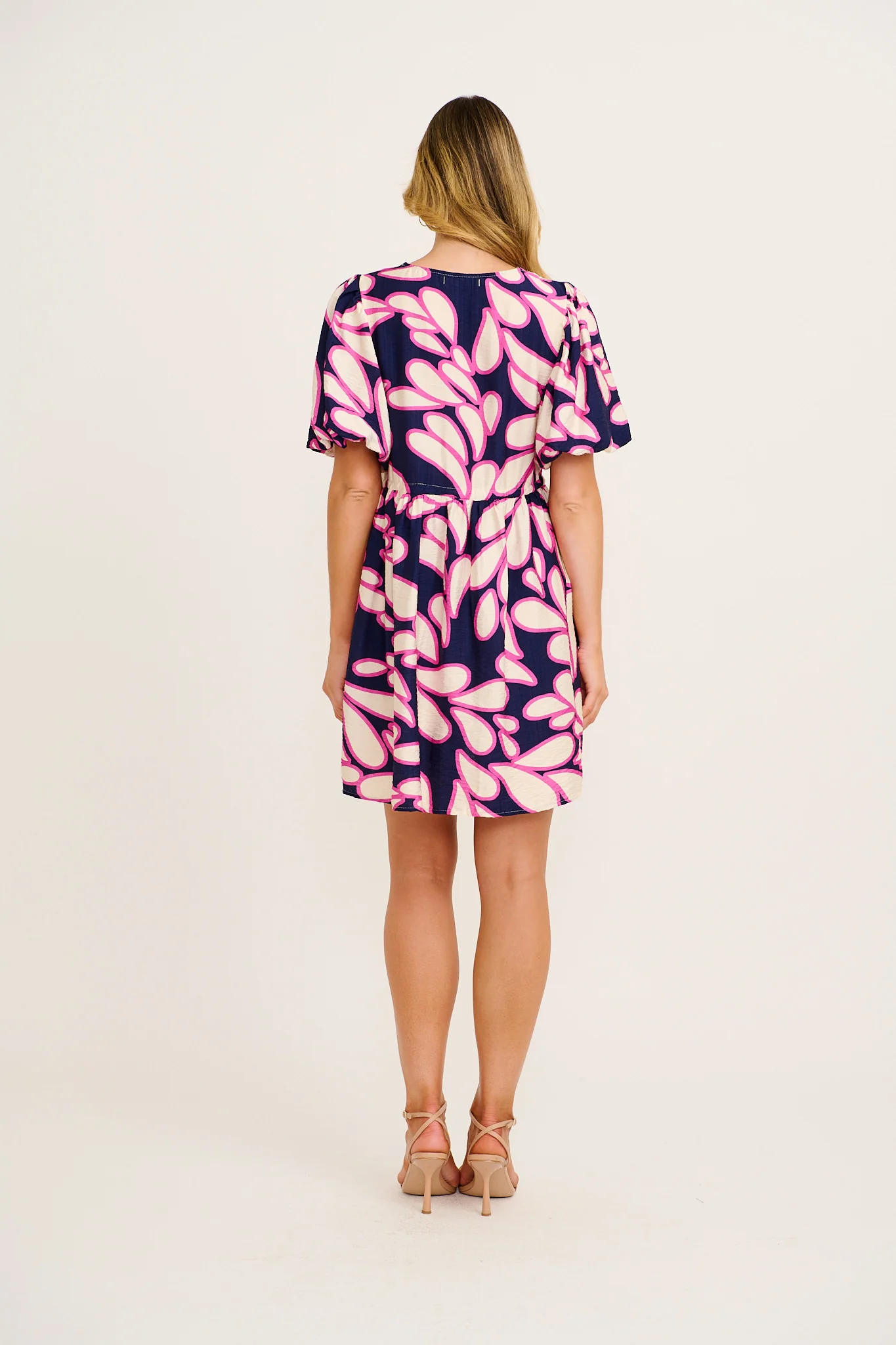 Sunbeam Dress in Navy with Pink Print Linen Blend - Image 4