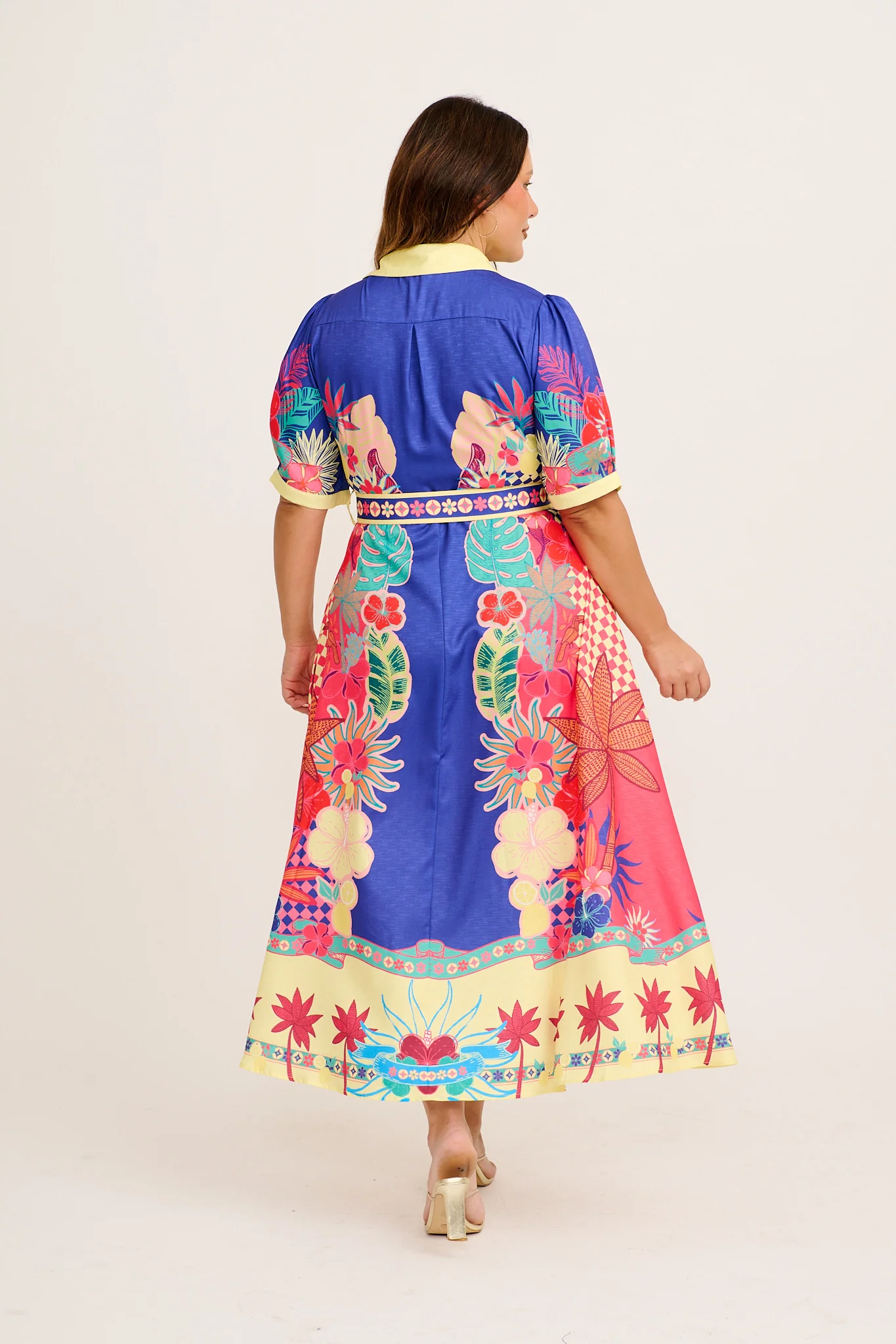 Sunbeam Maxi Shirt Dress in Blue with Multi Print Linen Blend - Image 13