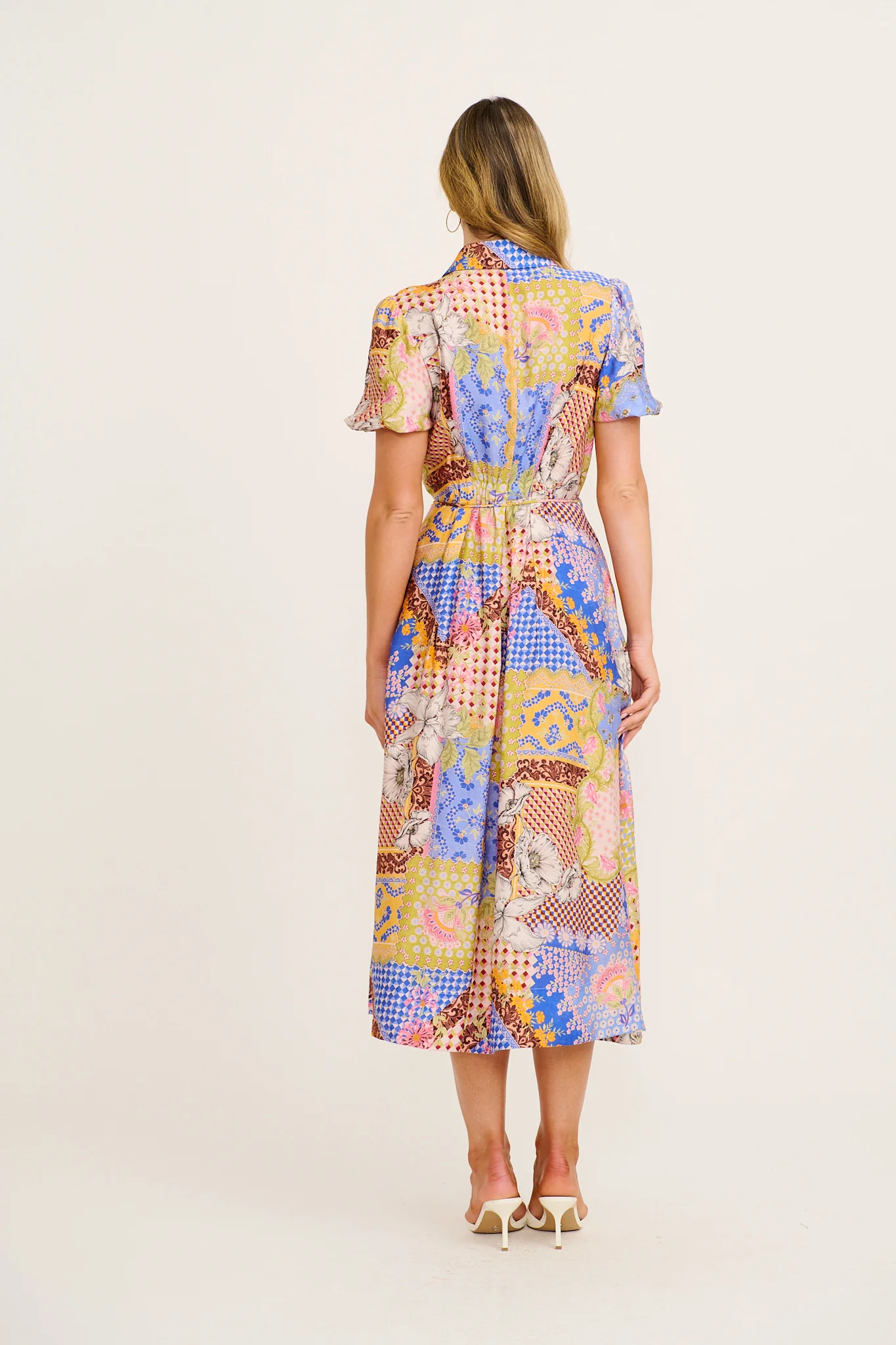 Sundrop Midi Shirt Dress in Multi Patchwork Print - Image 4