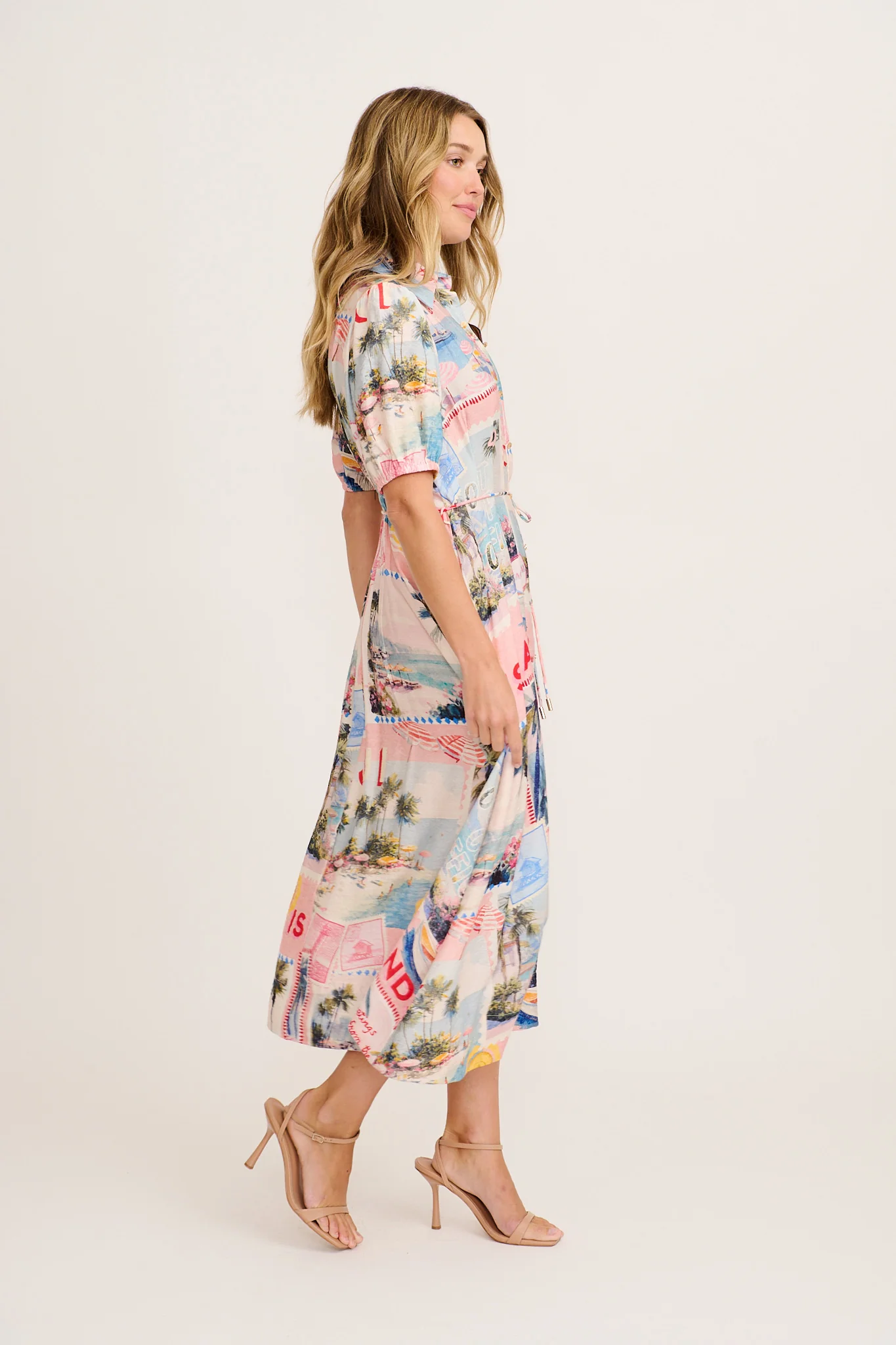 Sundrop Midi Shirt Dress in Multi Pink Resort Print - Image 3