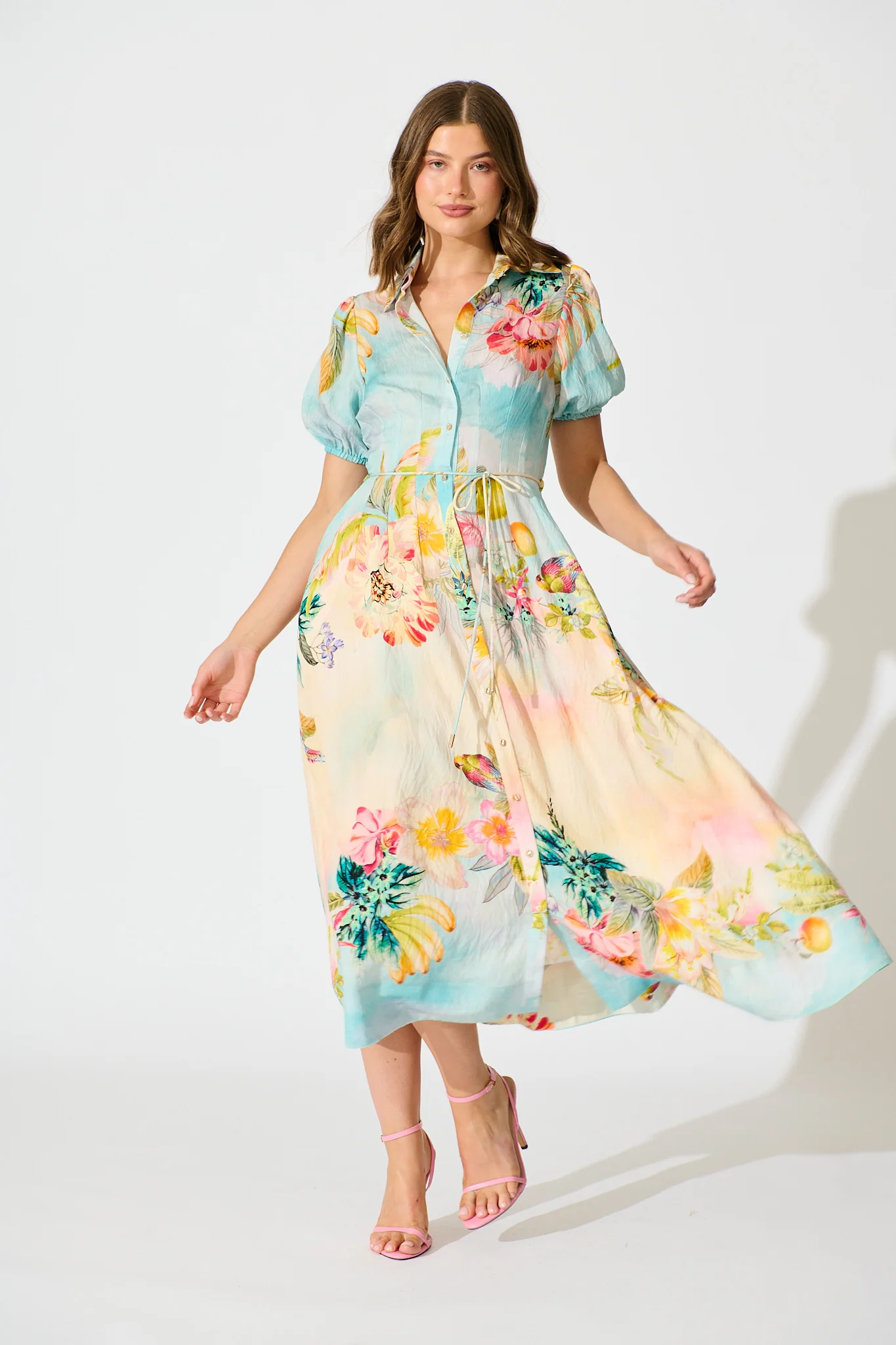 Sundrop Midi Shirt Dress in Multi Tropical Floral Print - Image 3
