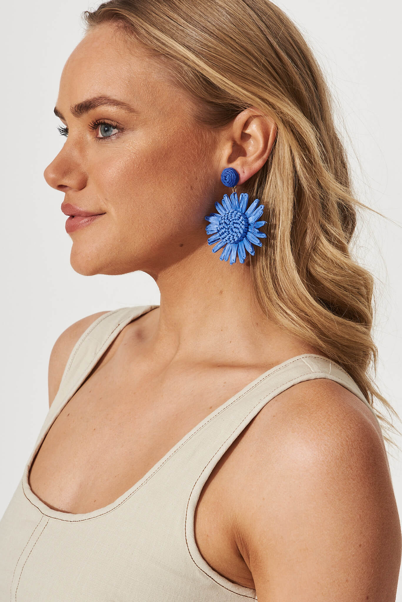 Sunlight Drop Earrings In Cobalt Blue Straw - Image 2