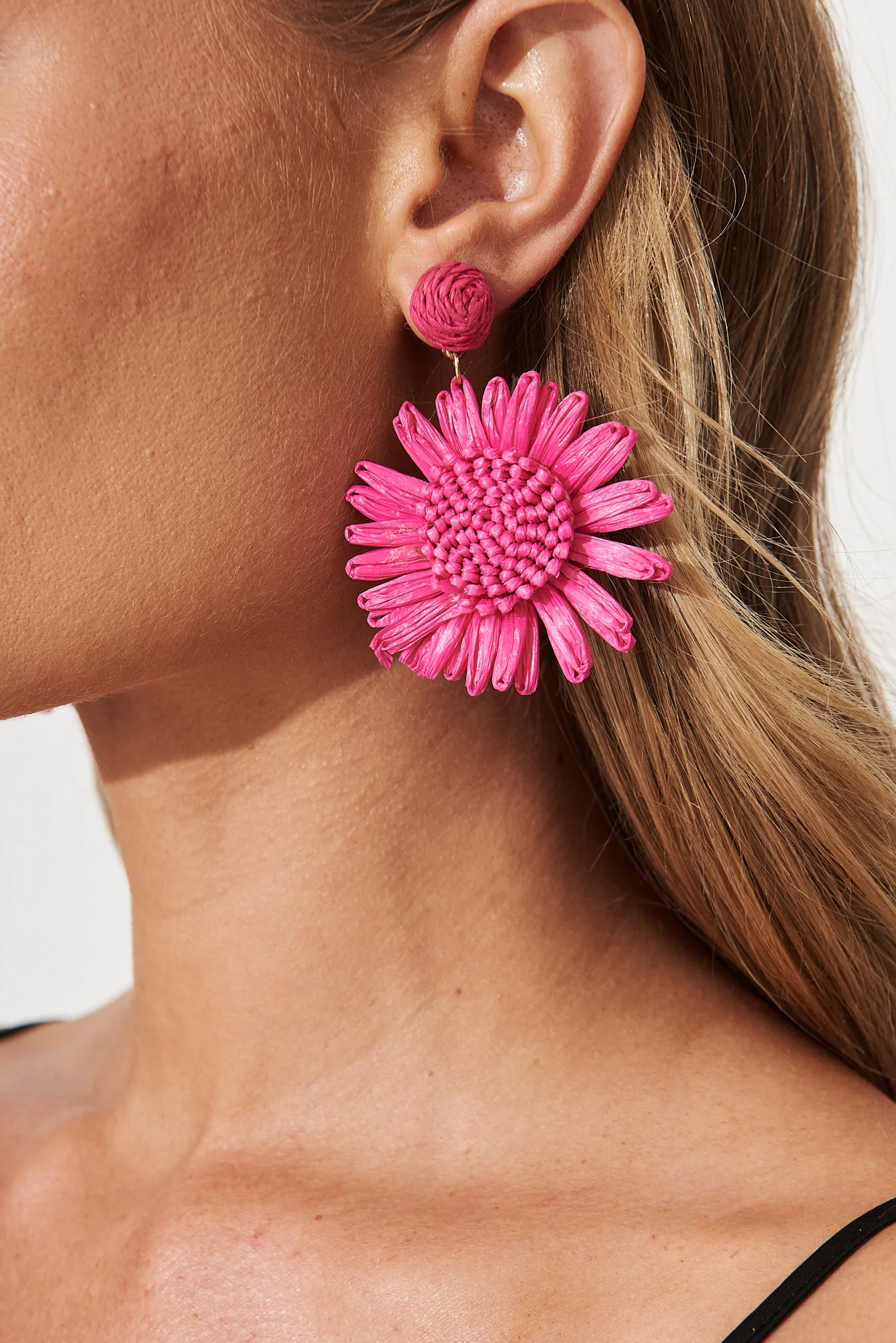 Sunlight Drop Earrings In Hot Pink Straw - Image 3