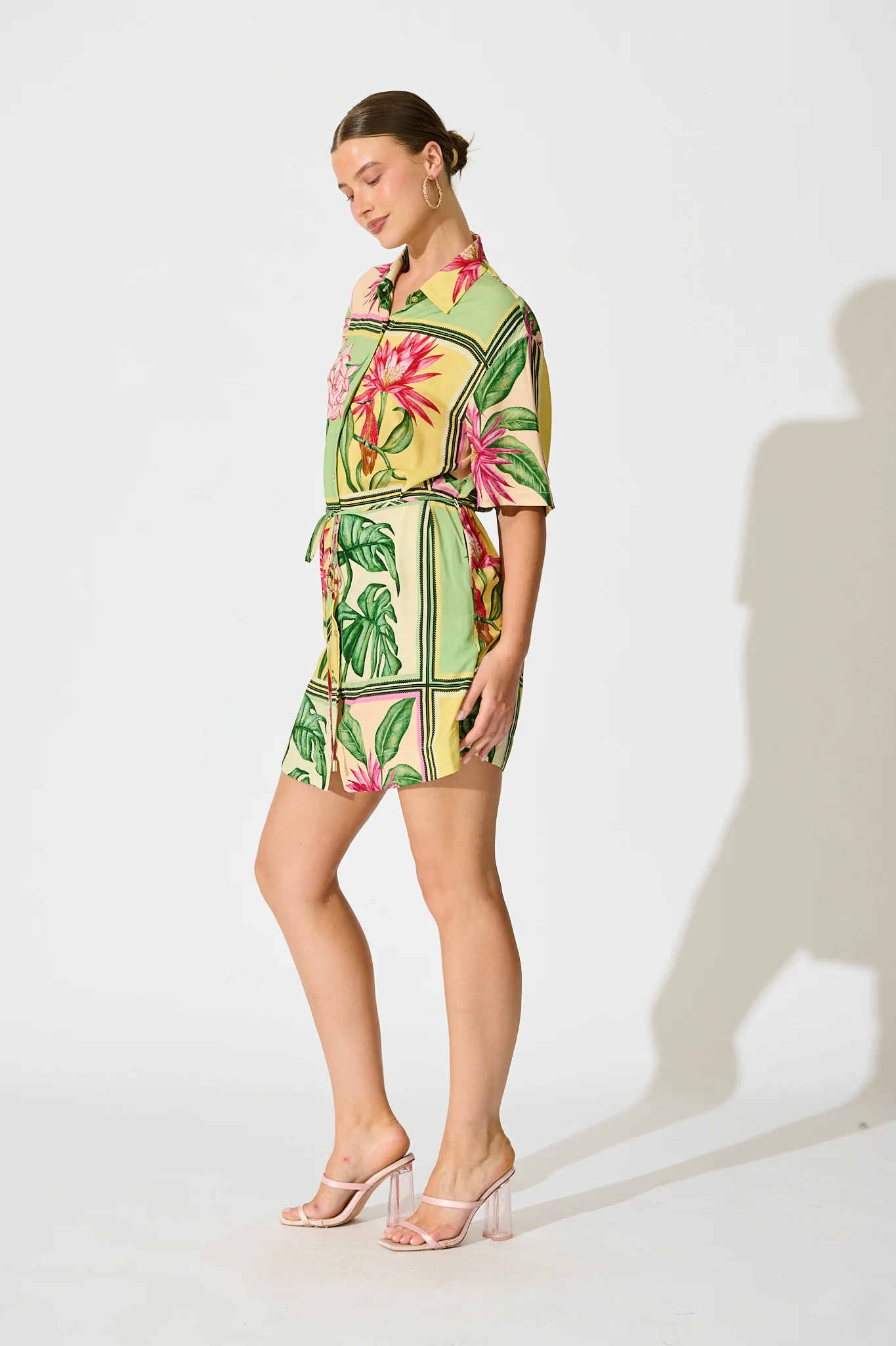Sunrise Shirt Dress in in Yellow Multi Tile Print - Image 6